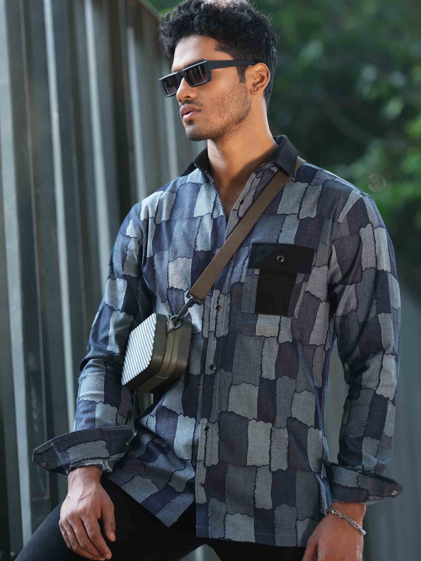 Multitextured exclusive denim full sleeve shirt