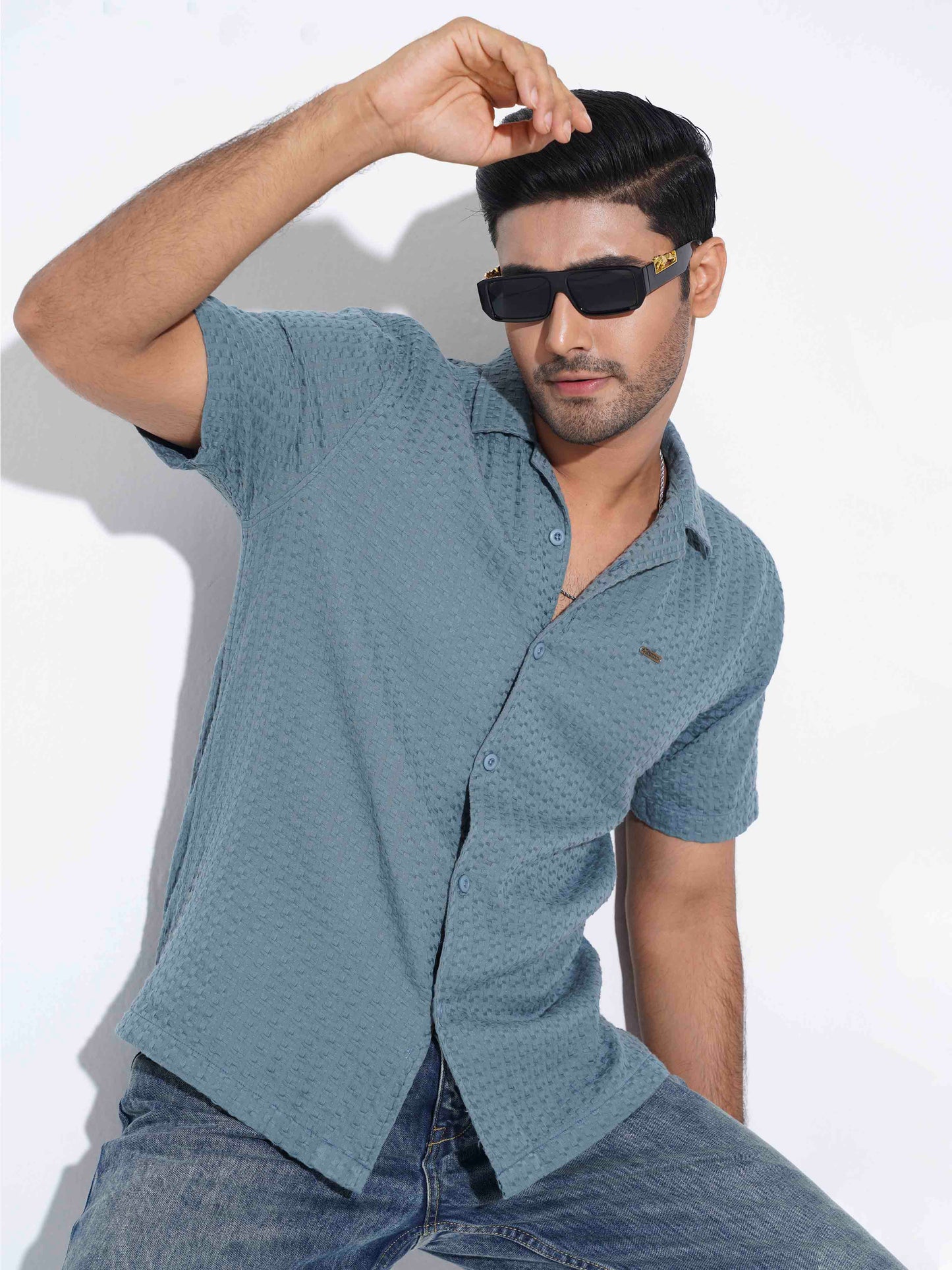 Teal blue texture Havana shirt