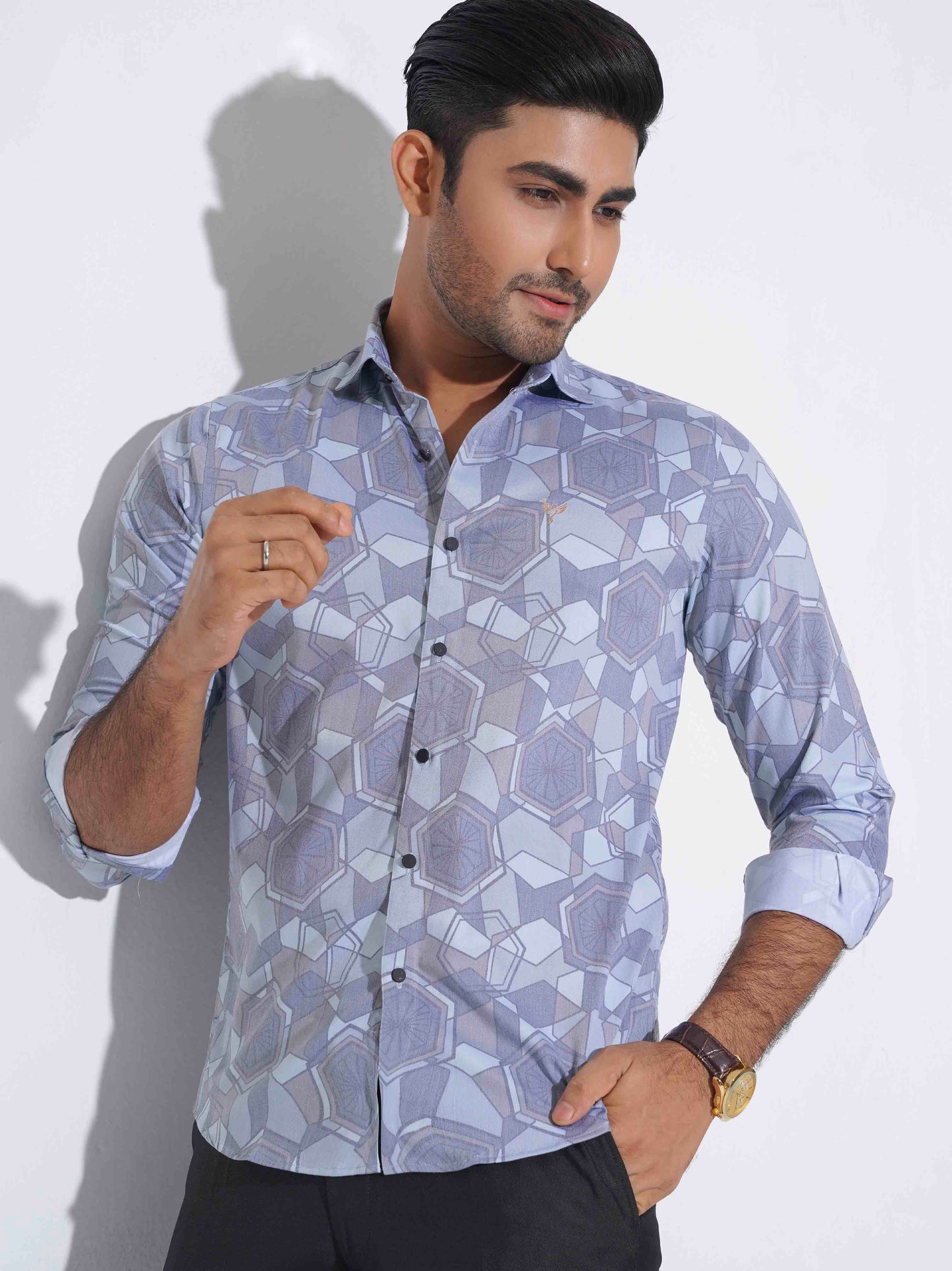 Sky cream hexagonal printed premium full sleeve