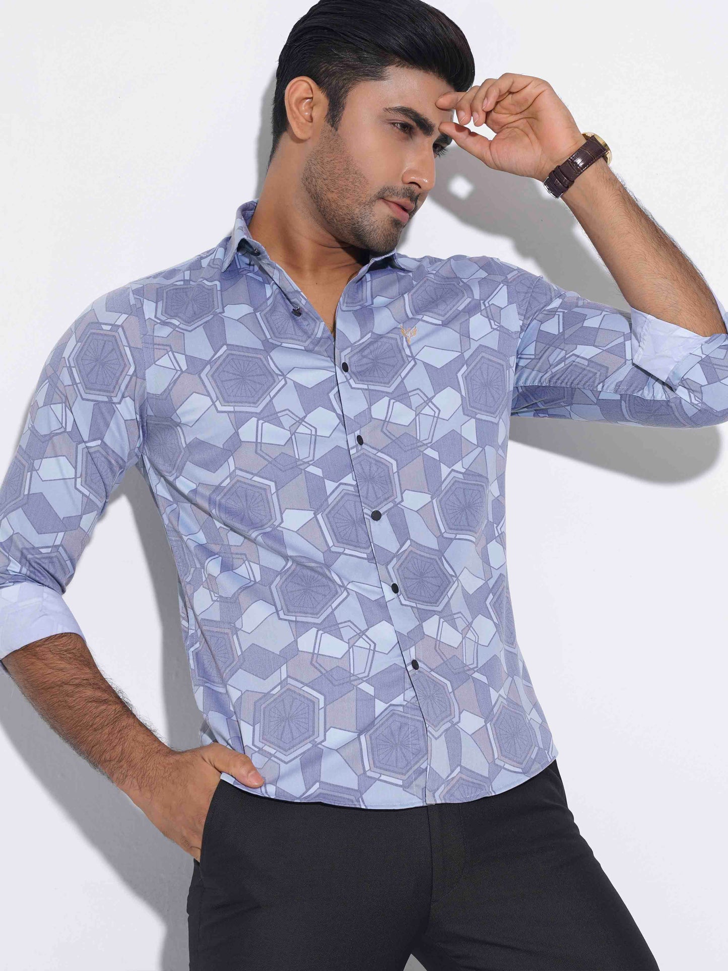 Sky cream hexagonal printed premium full sleeve