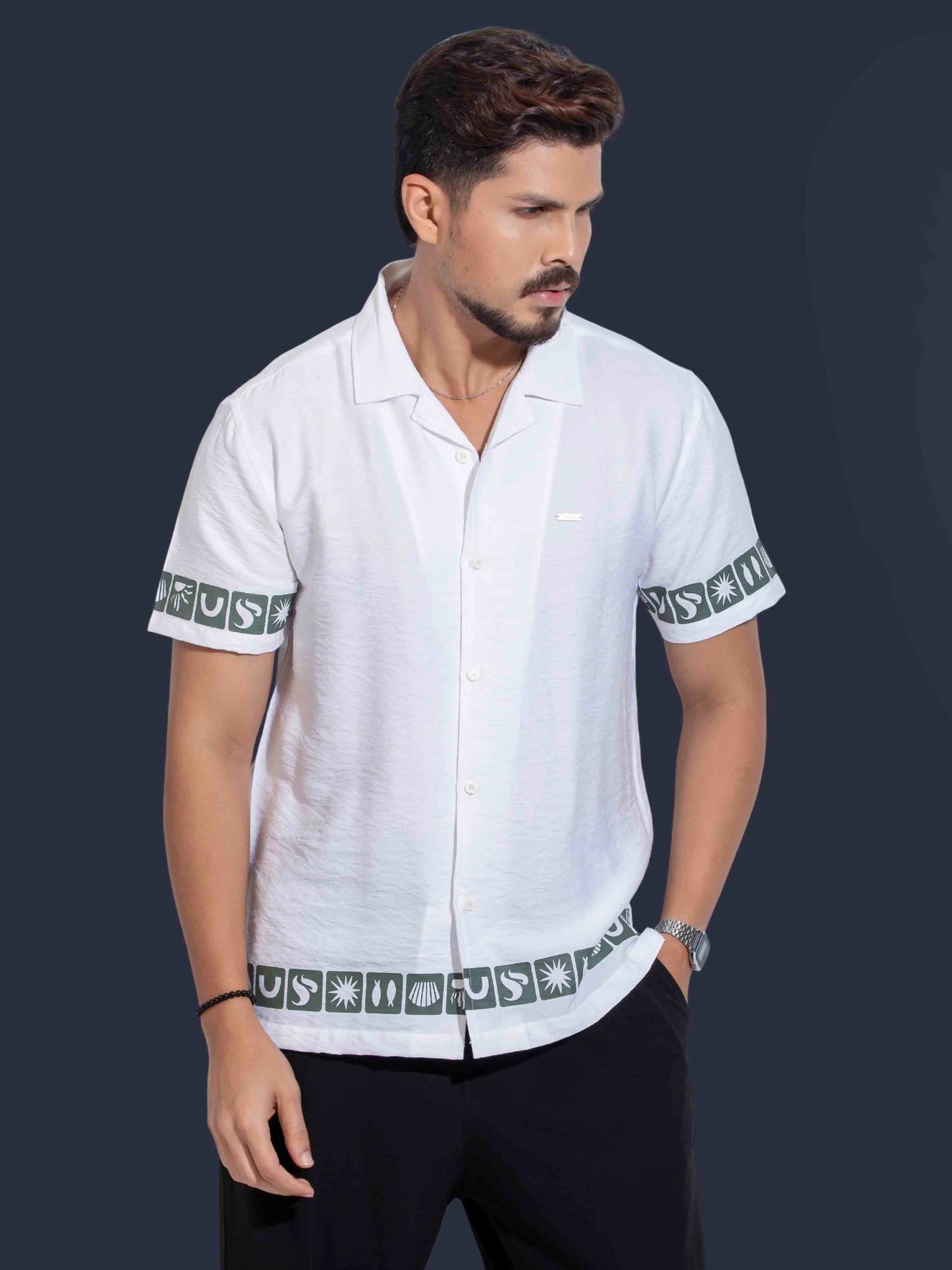 White color hand and waist printed Havana shirt