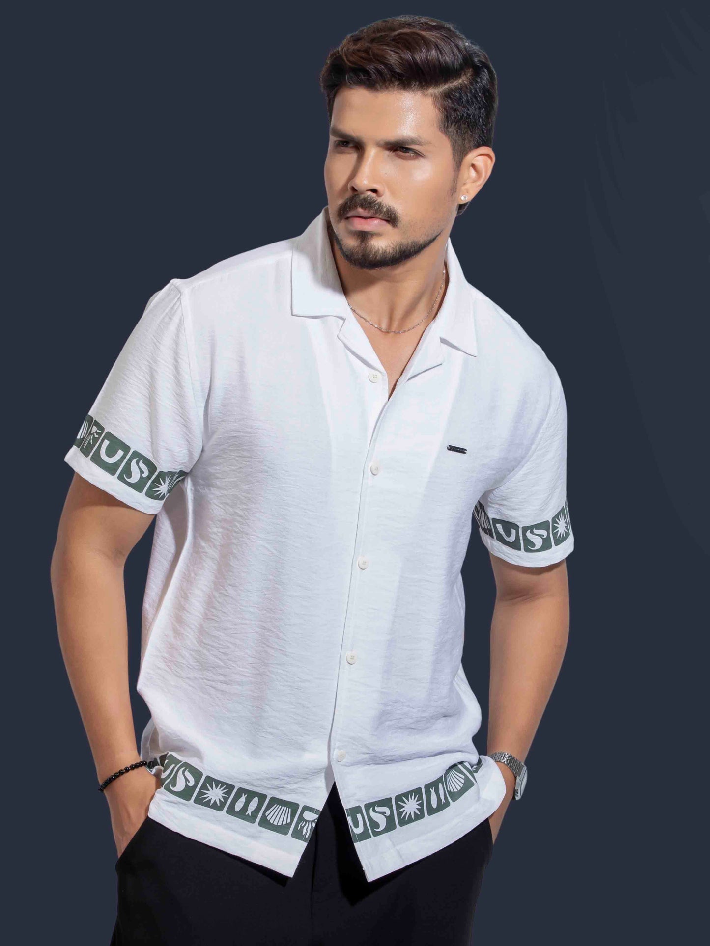 White color hand and waist printed Havana shirt