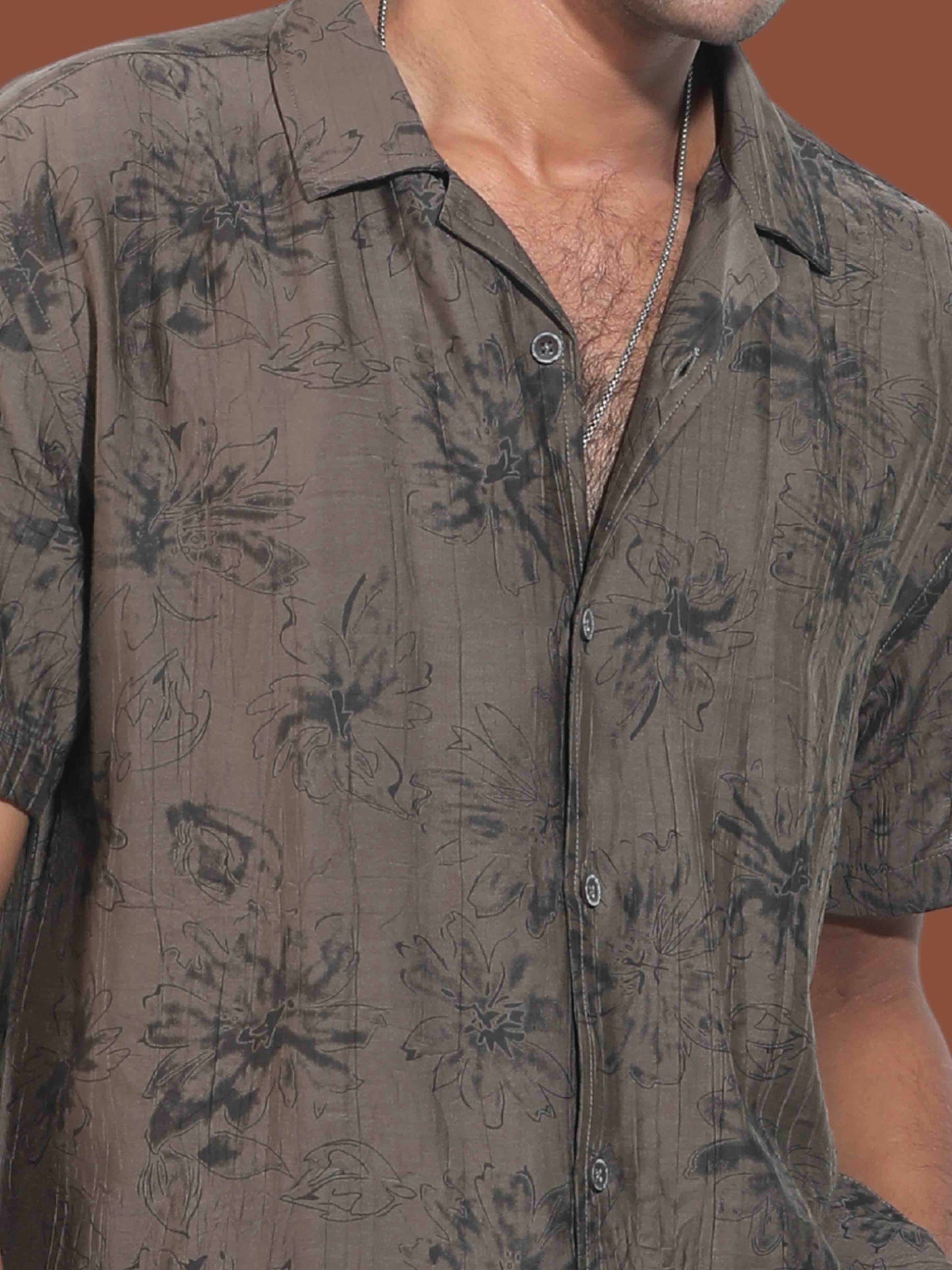 Coffee gray floral printed Havana shirt