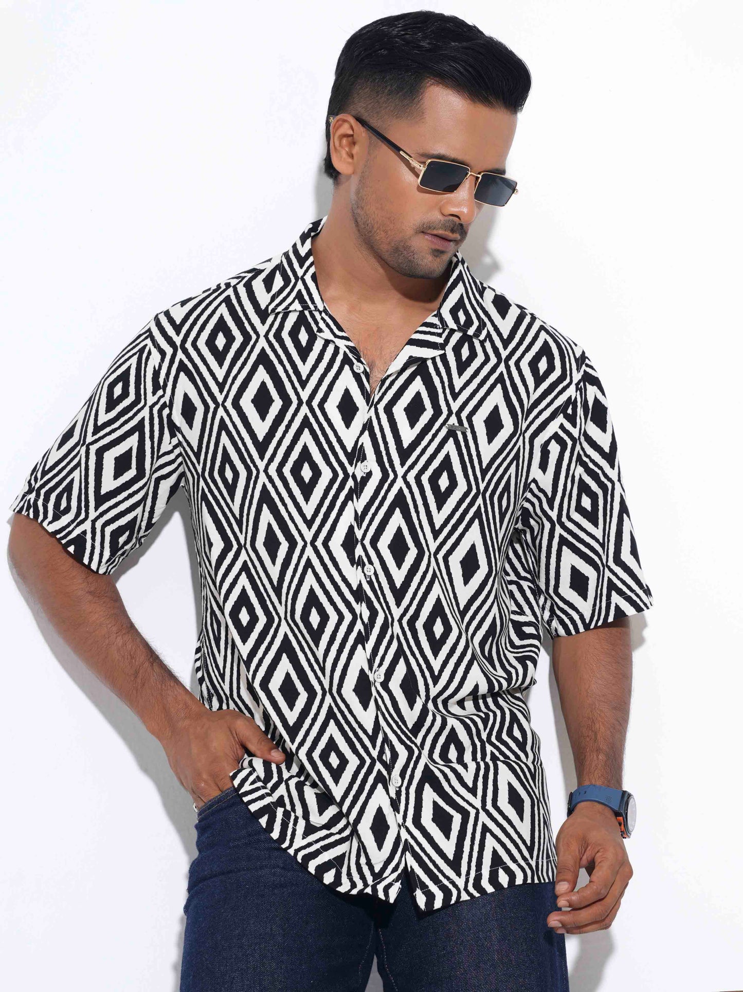 Off white black diamond printed Havana shirt