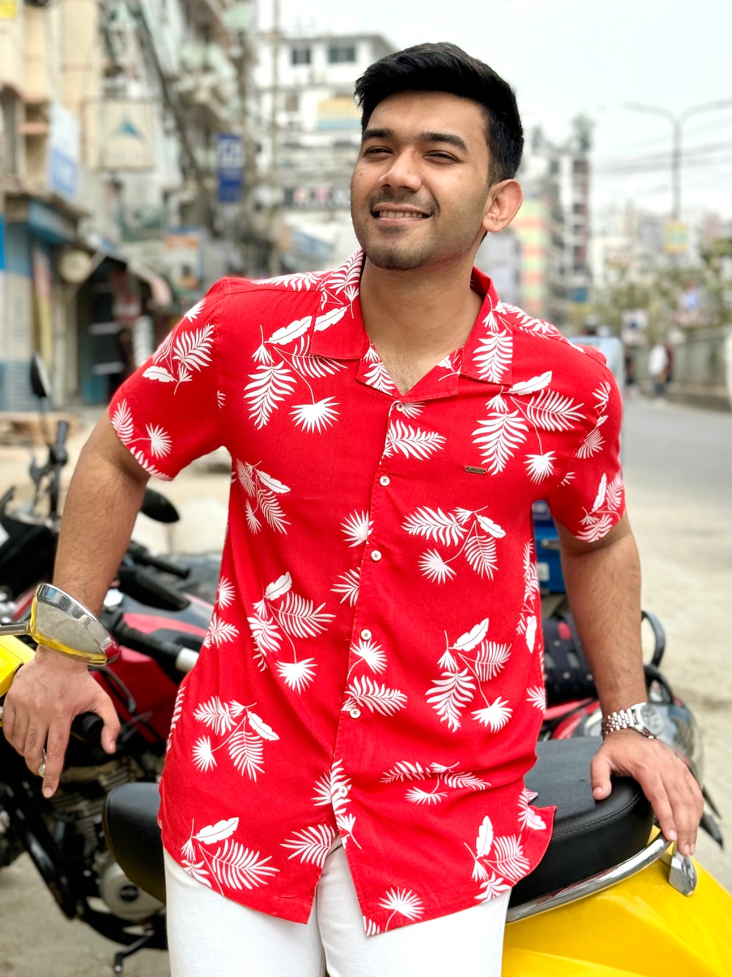 Flame Orange White Printed premium havana shirt