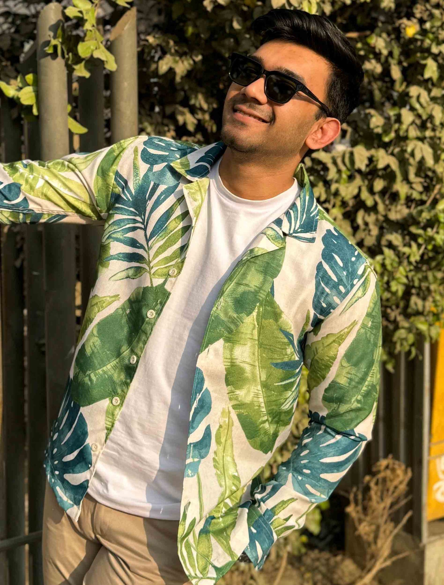 Monstera printed remi cotton hawaiian full sleeve