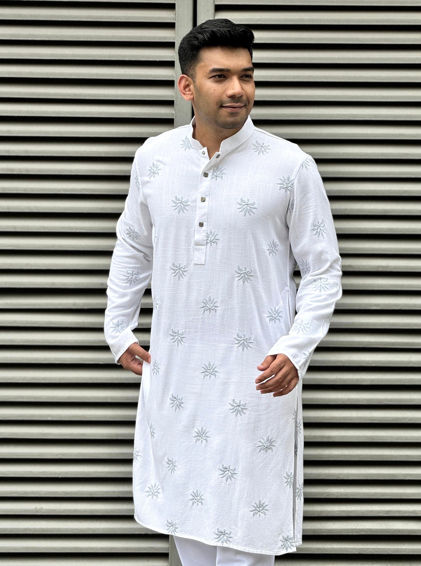 Powder White Full body embroidery premium Panjabi