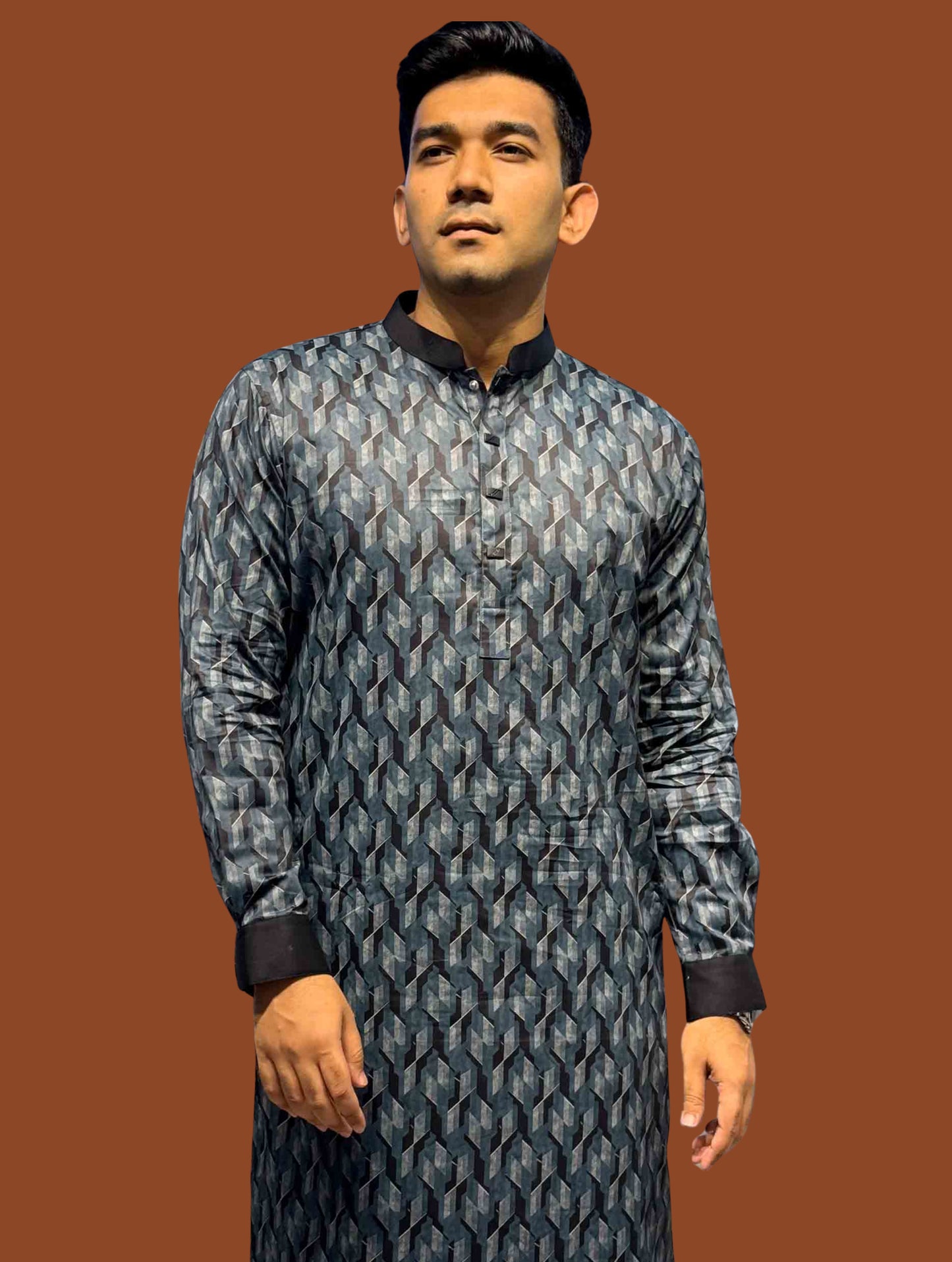 Shadow gray 3D abstract Printed Premium Panjabi