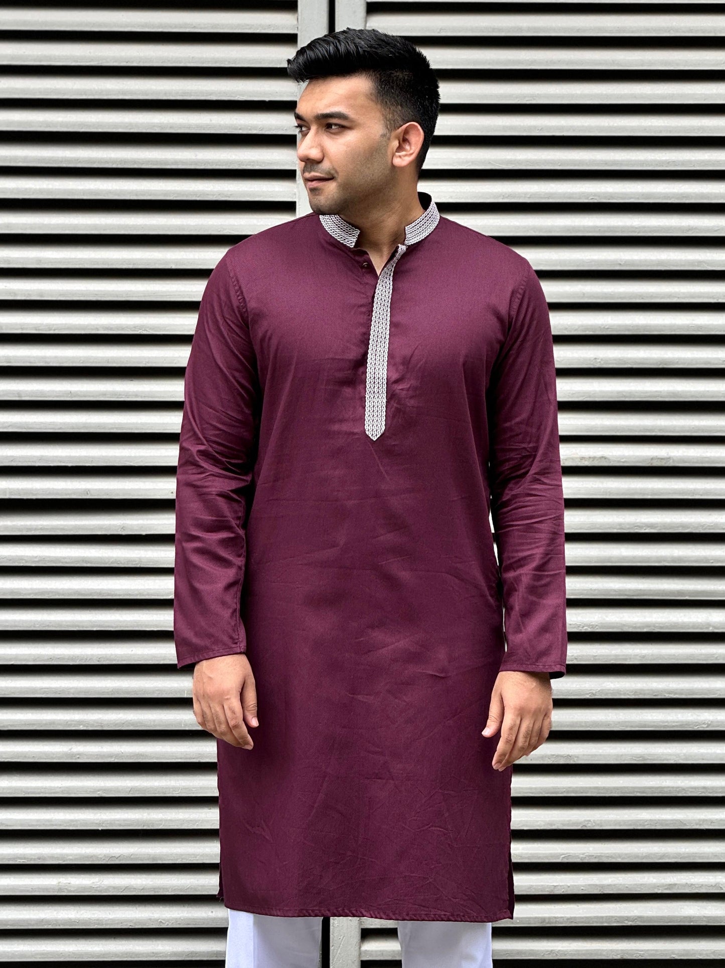 Wine color plate embroidery premium panjabi