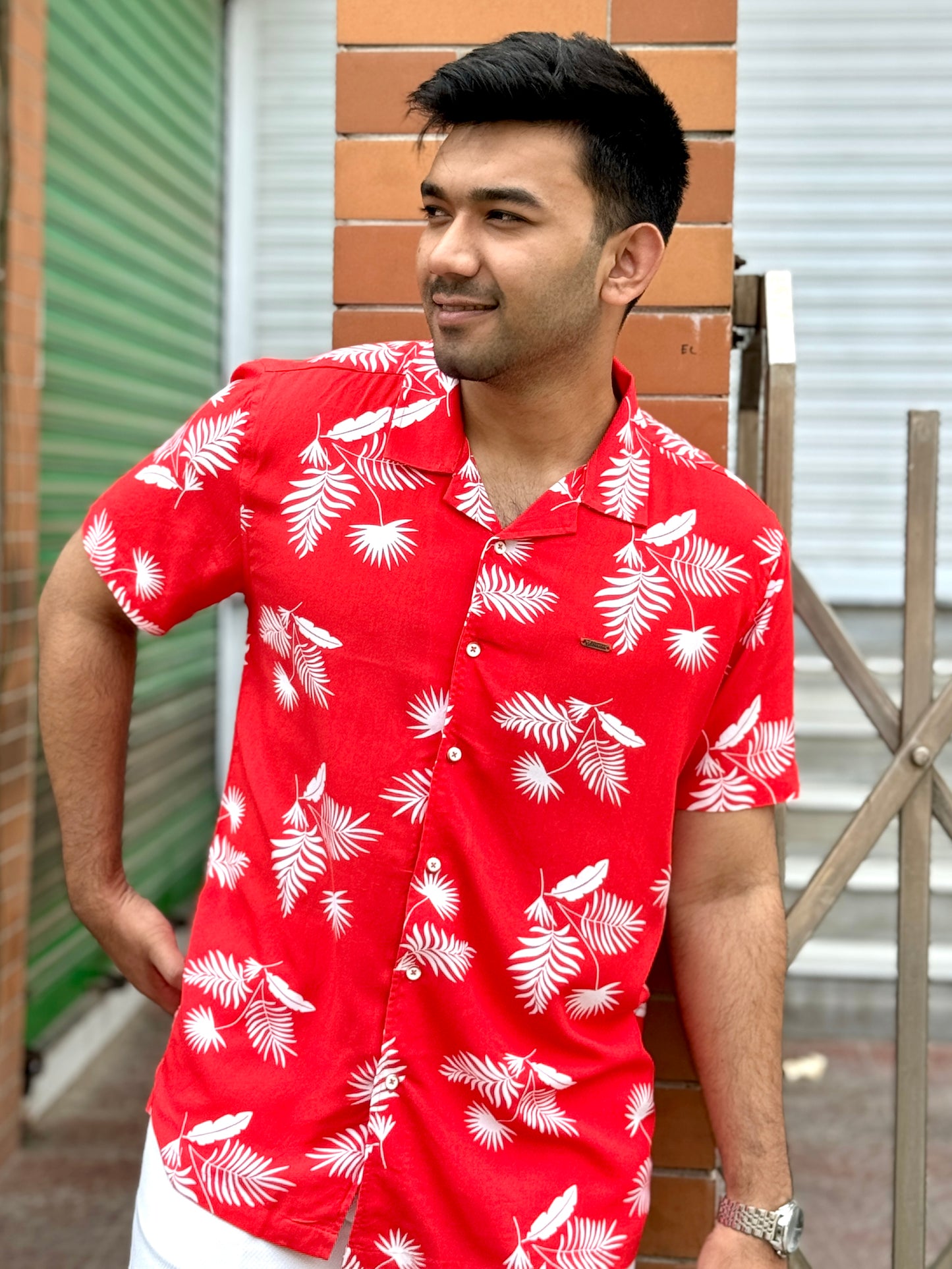 Flame Orange White Printed premium havana shirt