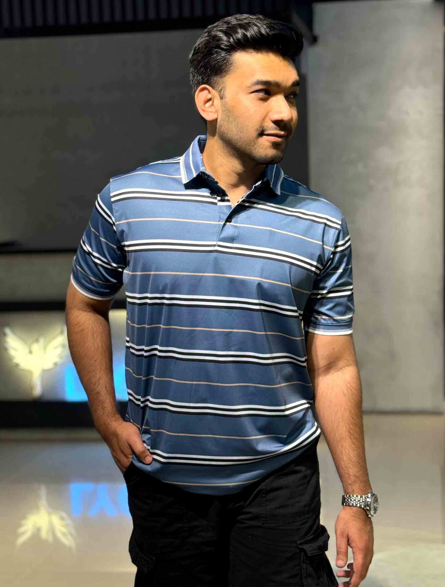 Sapphire blue stripe premium polo shirt