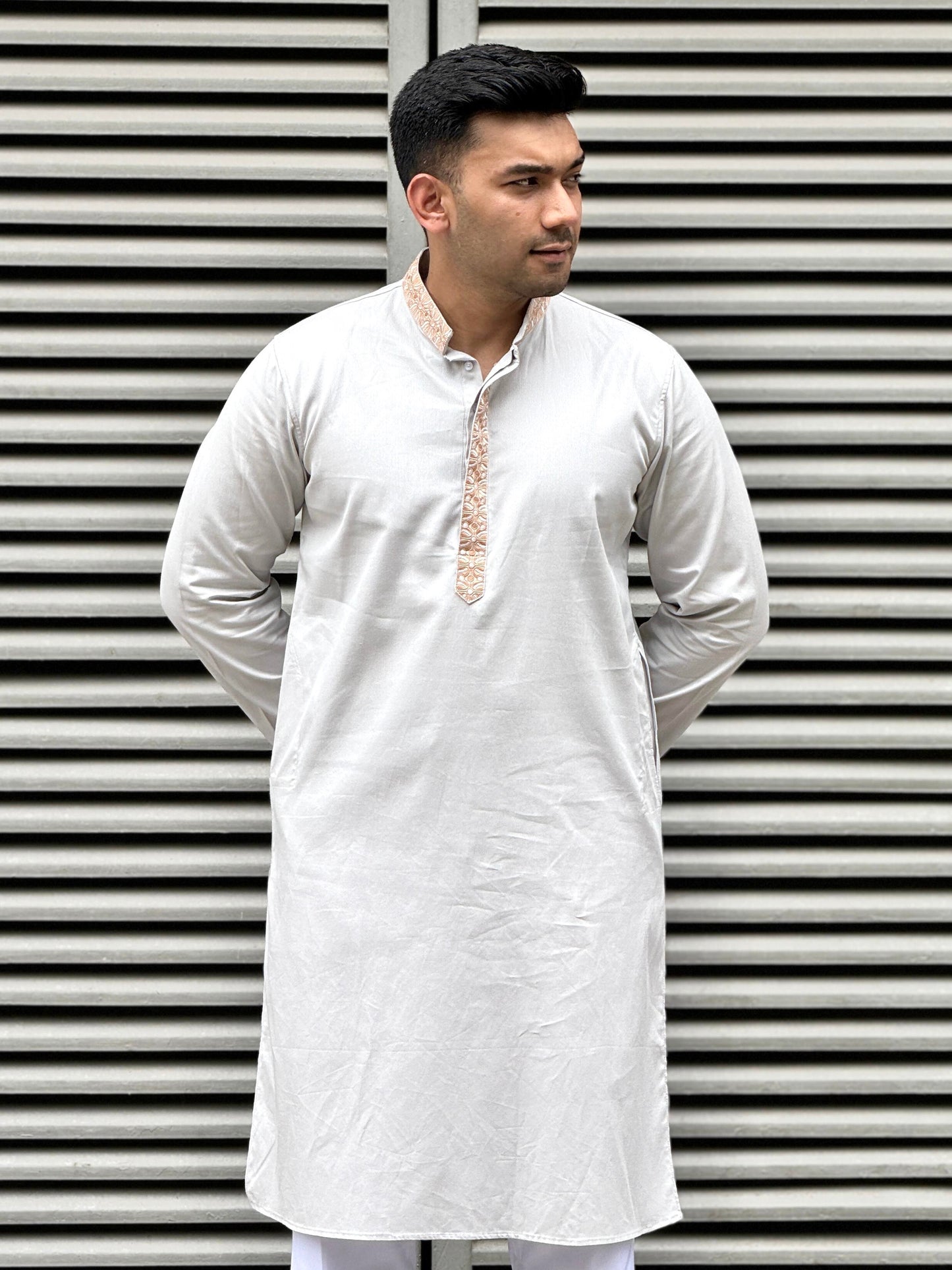 Concrete Gray Plate embroidery premium Panjabi