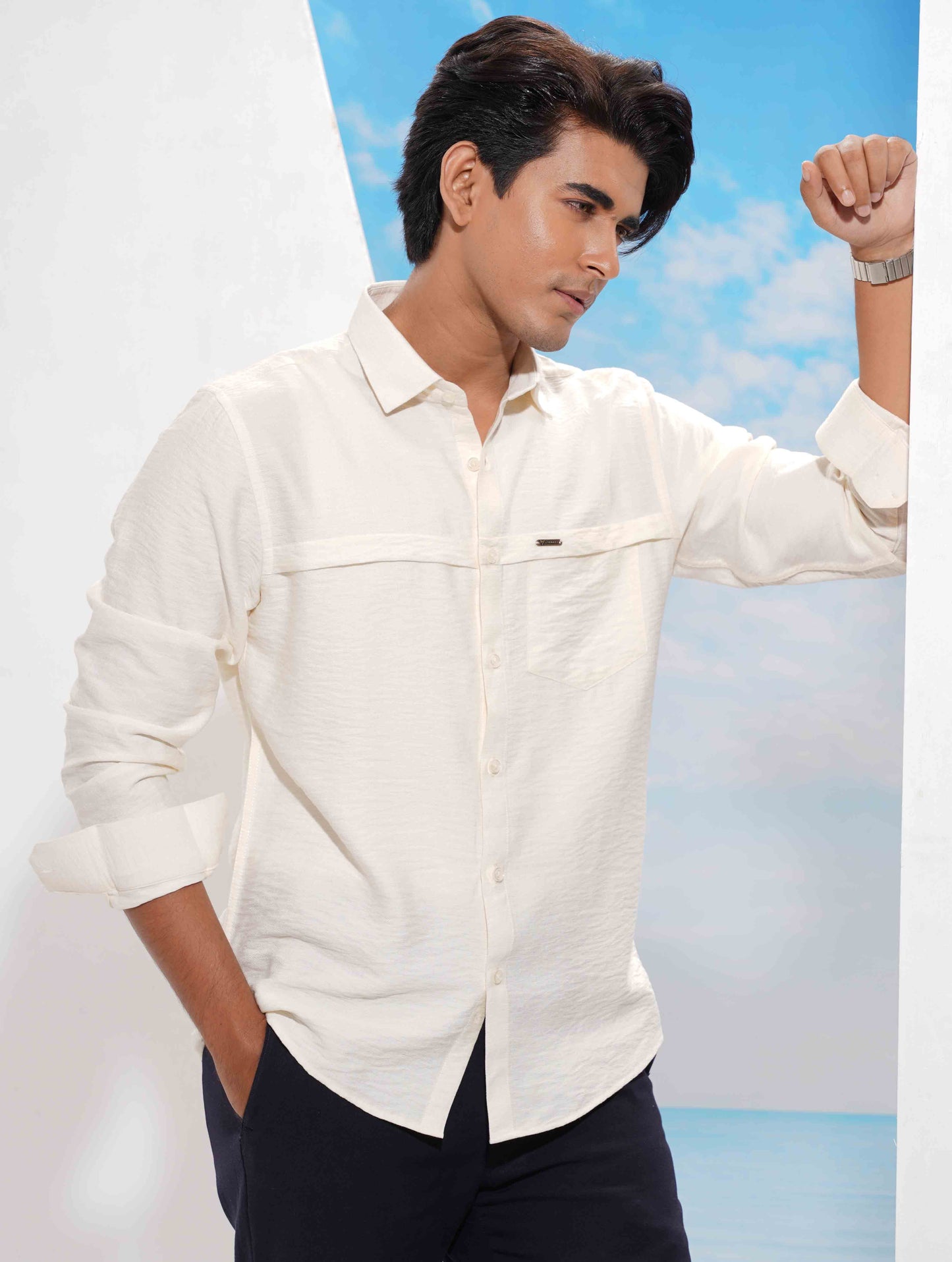 Cream Chest Plated Premium Full Sleeve Shirt