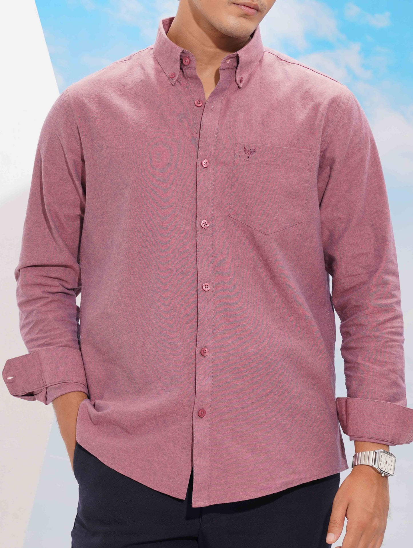 Mulberry Purple Solid Remi Cotton Full sleeve Shirt