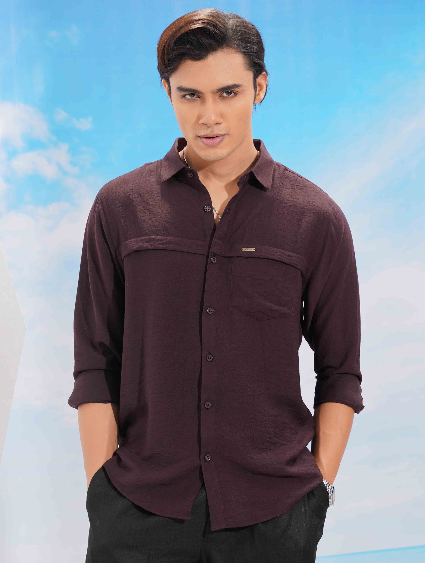 Deep Purple Chest Plated Premium Full Sleeve Shirt