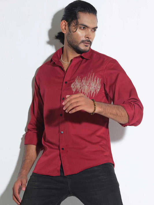 Maroon chest Golden embroidery shirt
