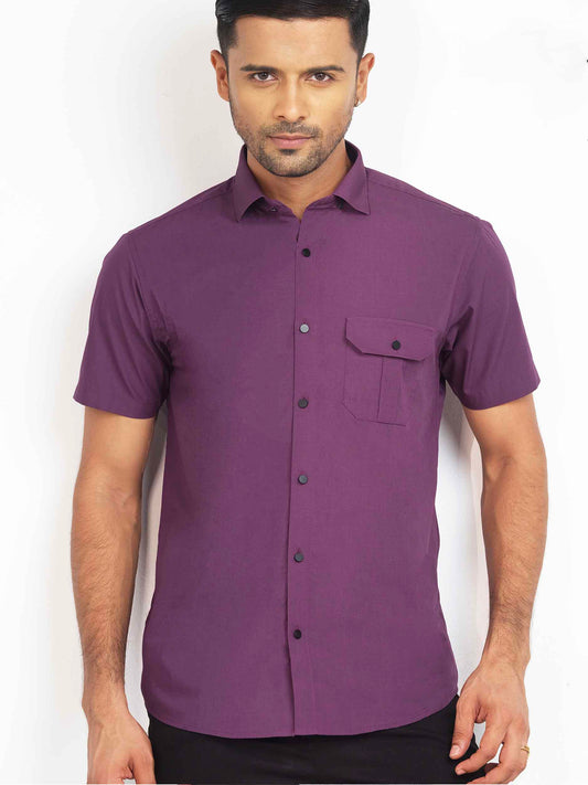 Purple cotton half sleeve shirt