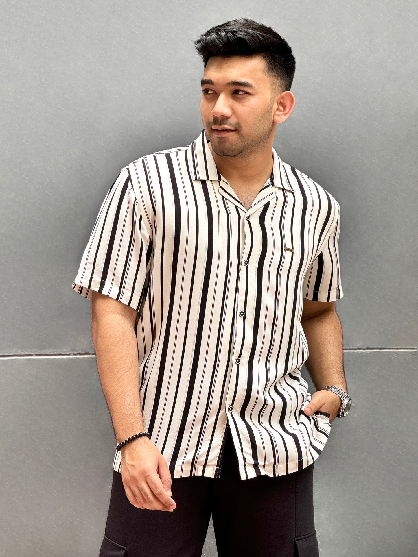 Cream Black stripe linen Havana