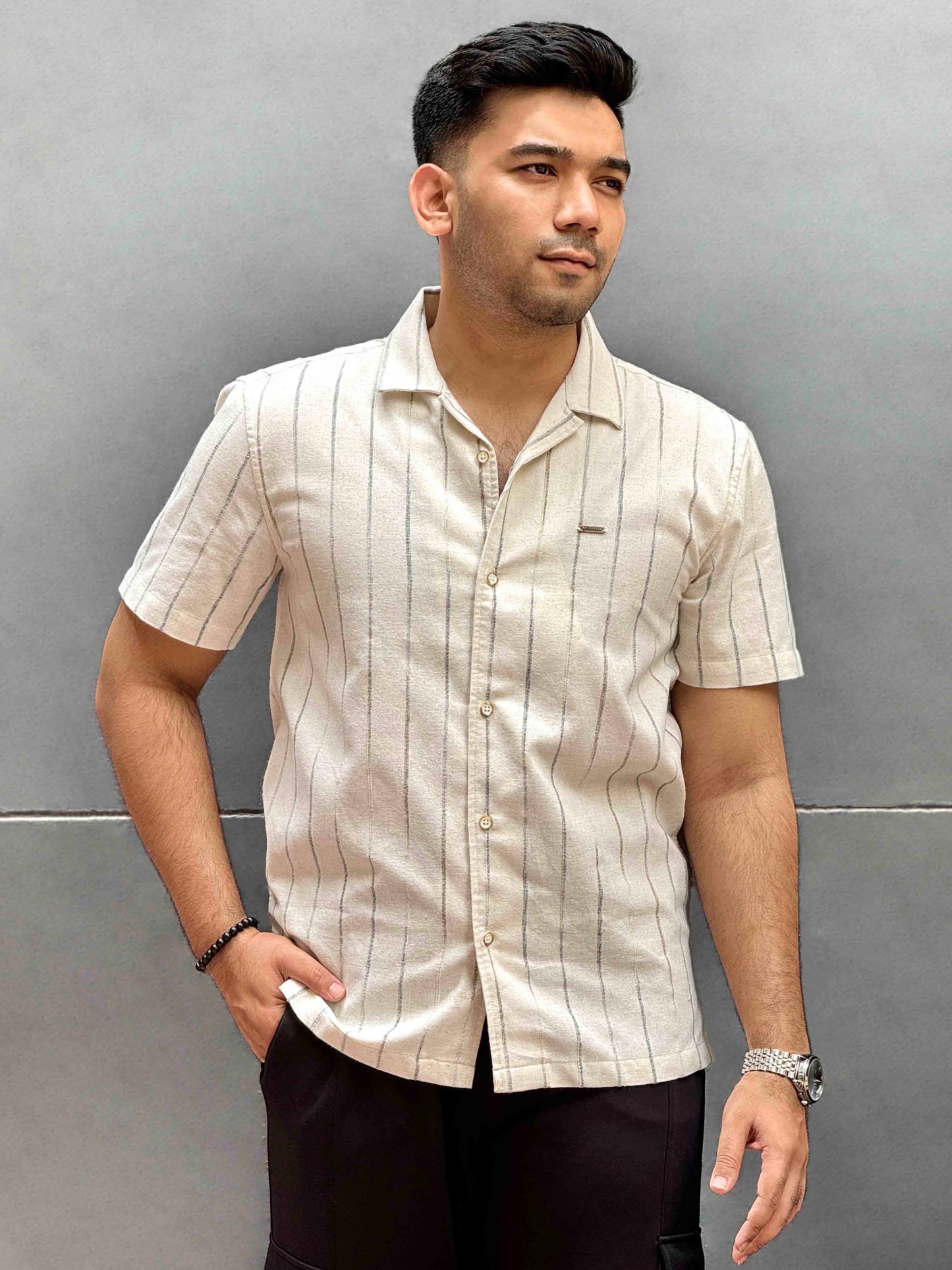 Cream faded stripe texture havana shirt
