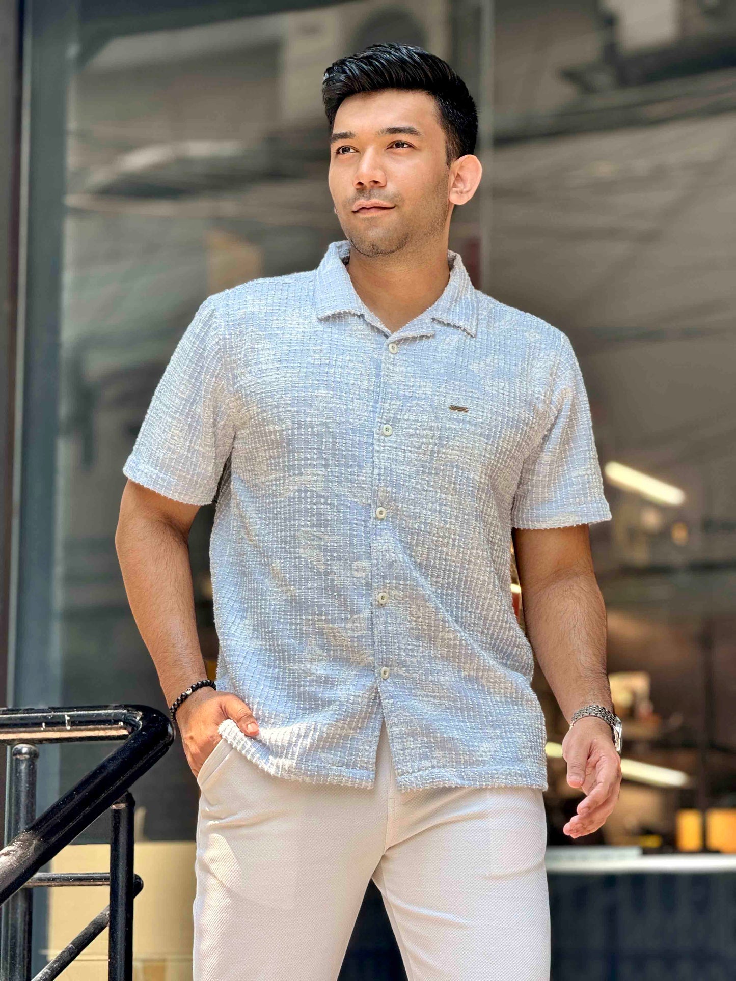 Sky white texture fancy Havana shirt