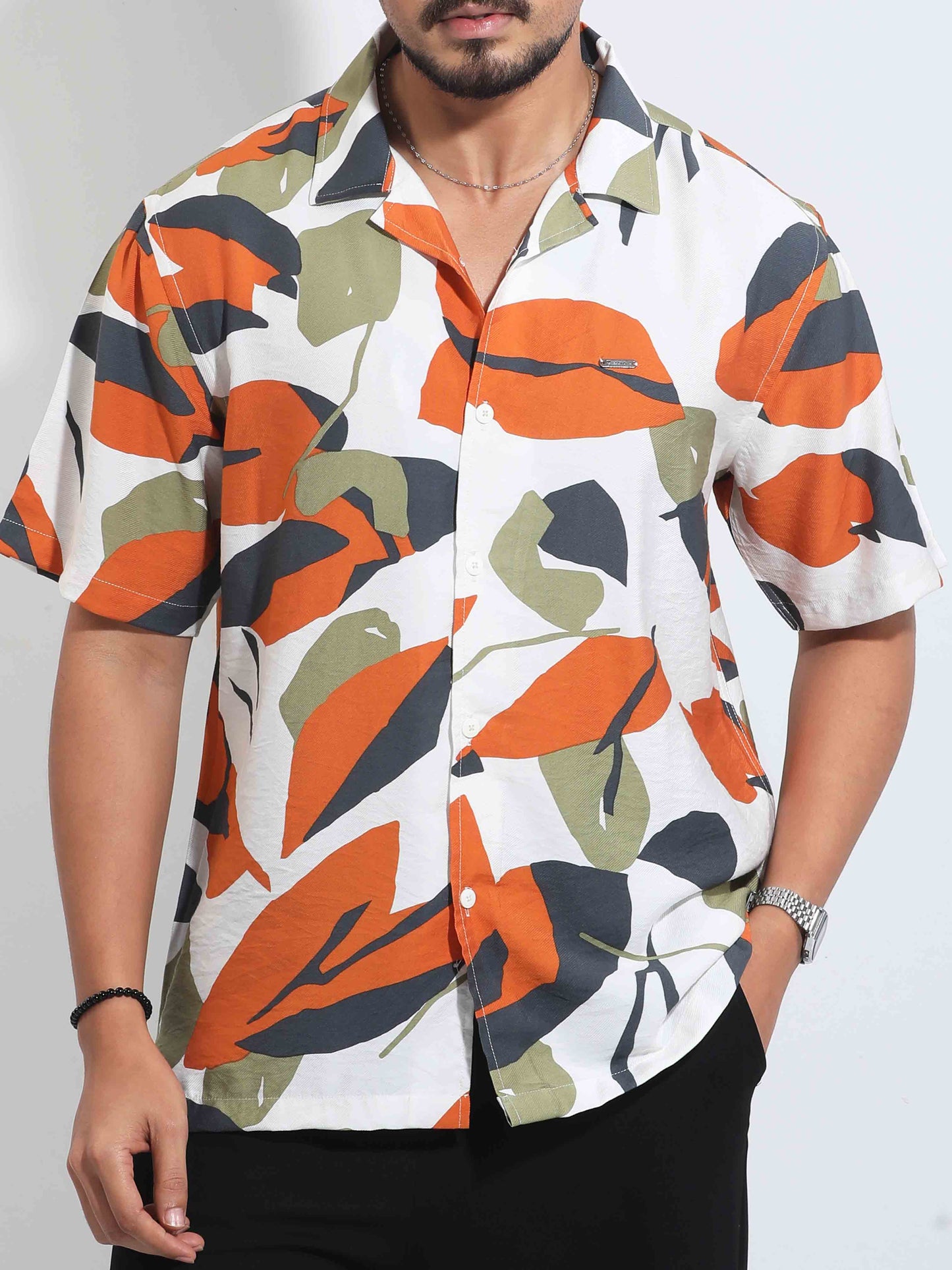 White orange Gray printed Viscos havana shirt