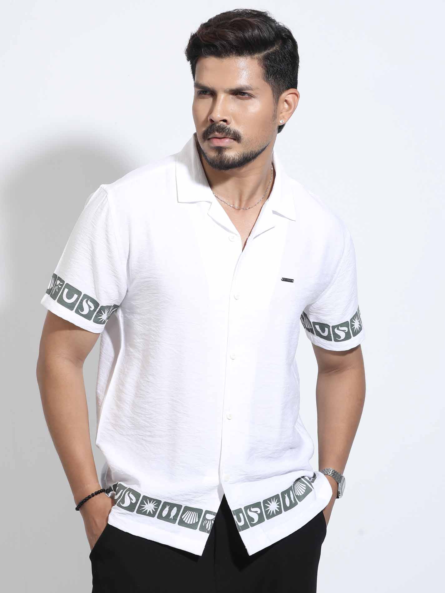 White color hand and waist printed Havana shirt
