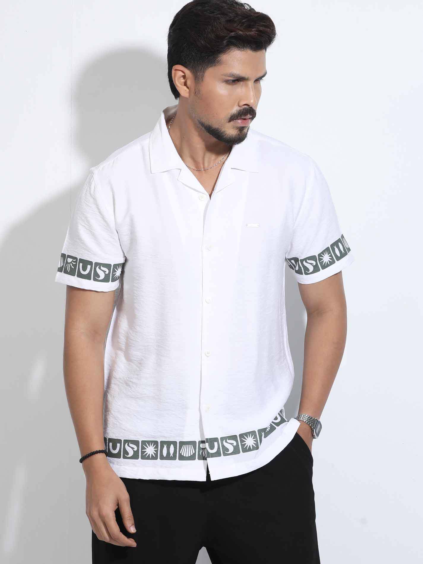 White color hand and waist printed Havana shirt