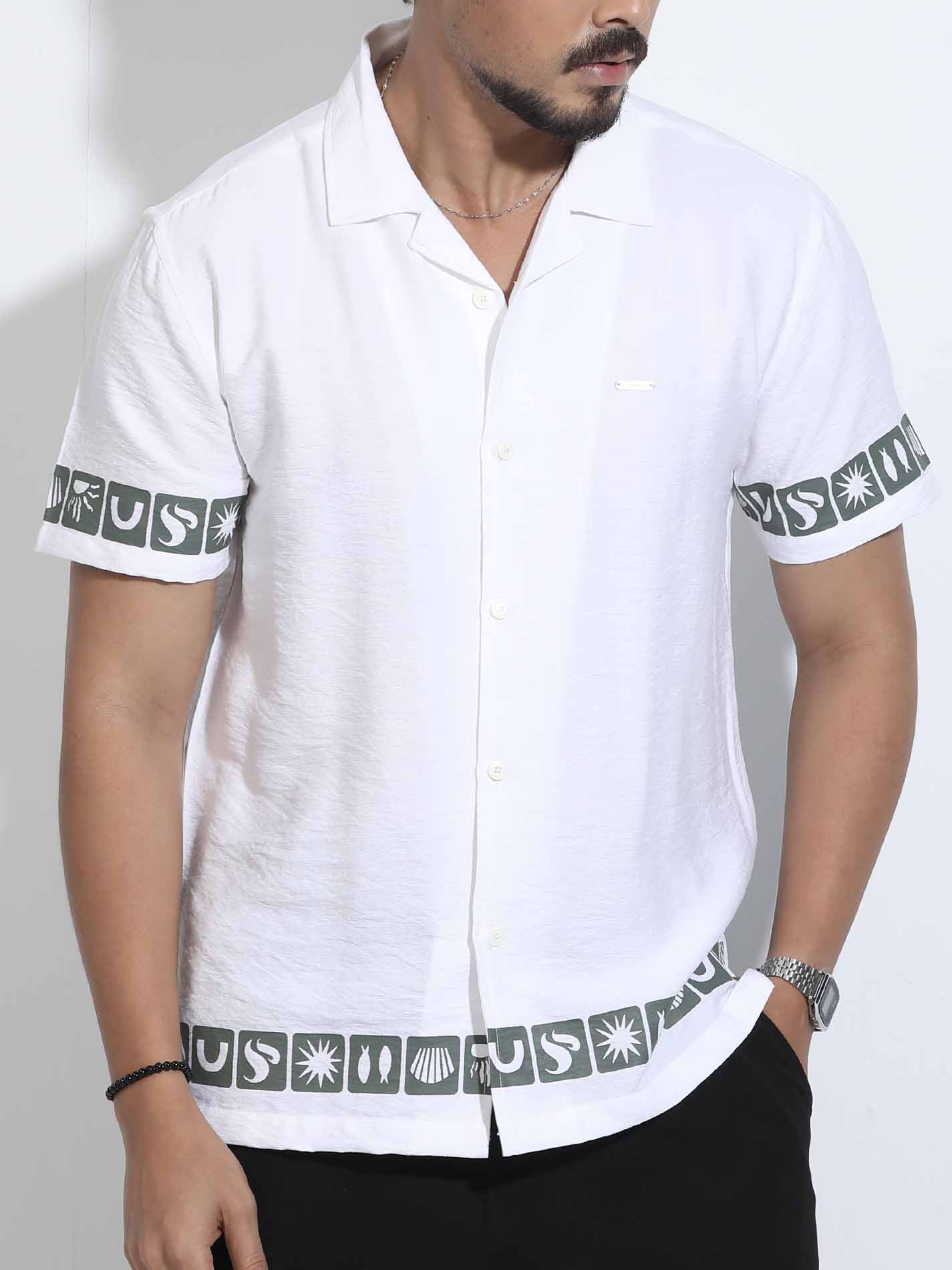 White color hand and waist printed Havana shirt