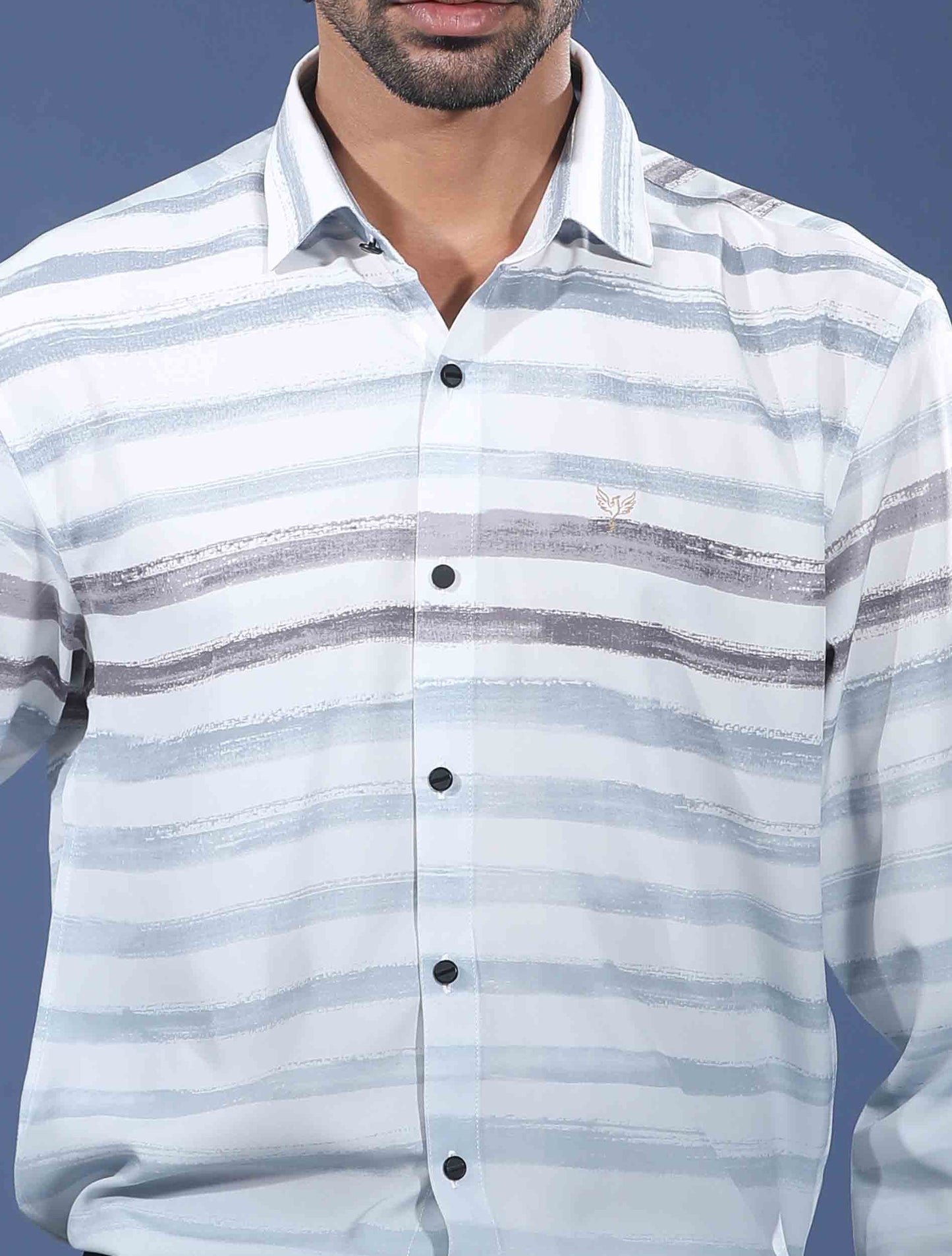White ash paste stripe faded Texture printed premium magnet shirt