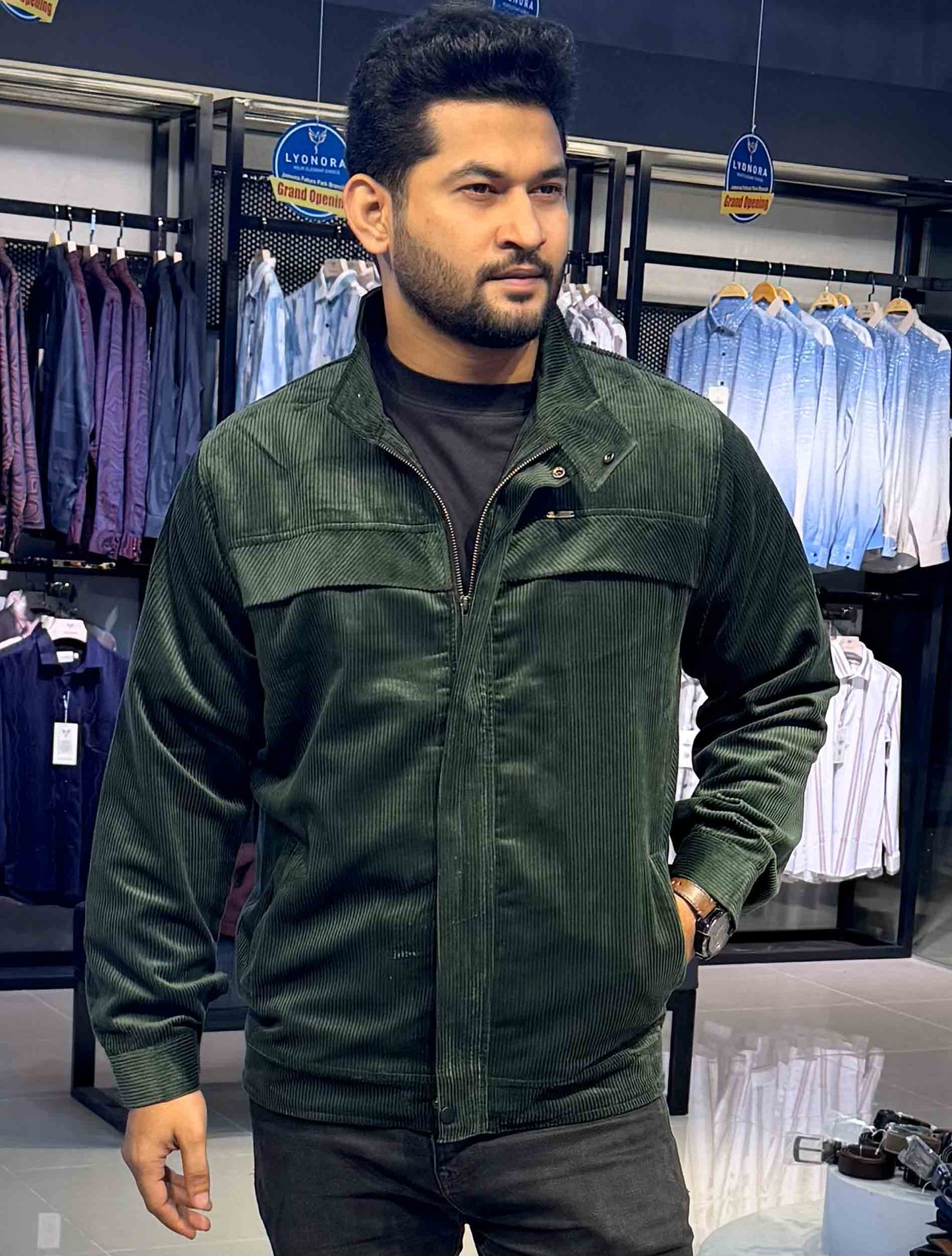Forest green chest plated corduroy jacket