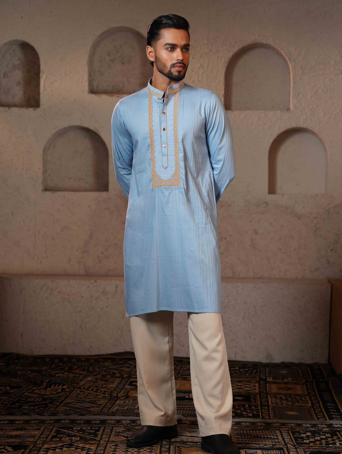 Cerulean Blue Embroidey Premium Panjabi