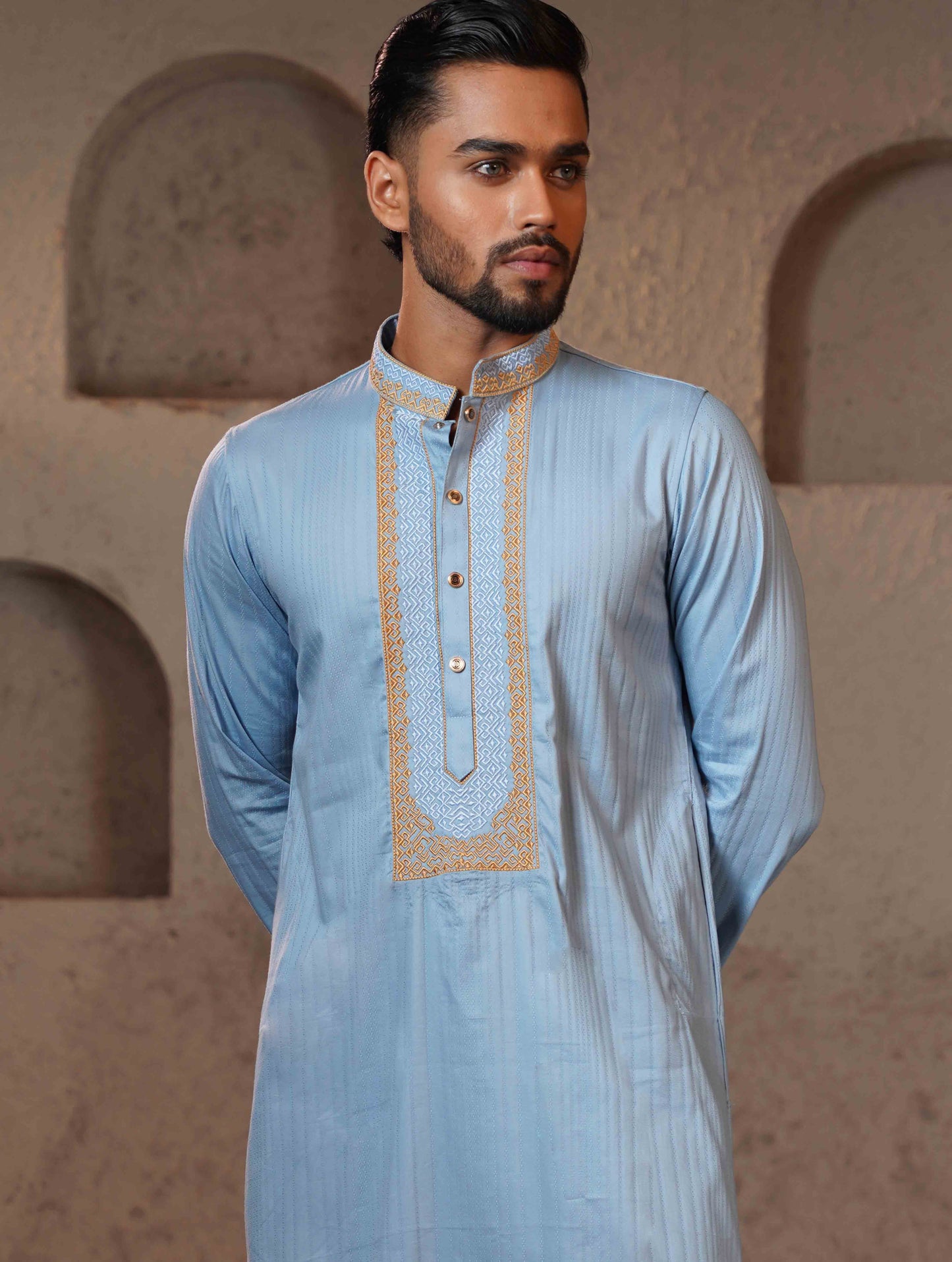 Cerulean Blue Embroidey Premium Panjabi