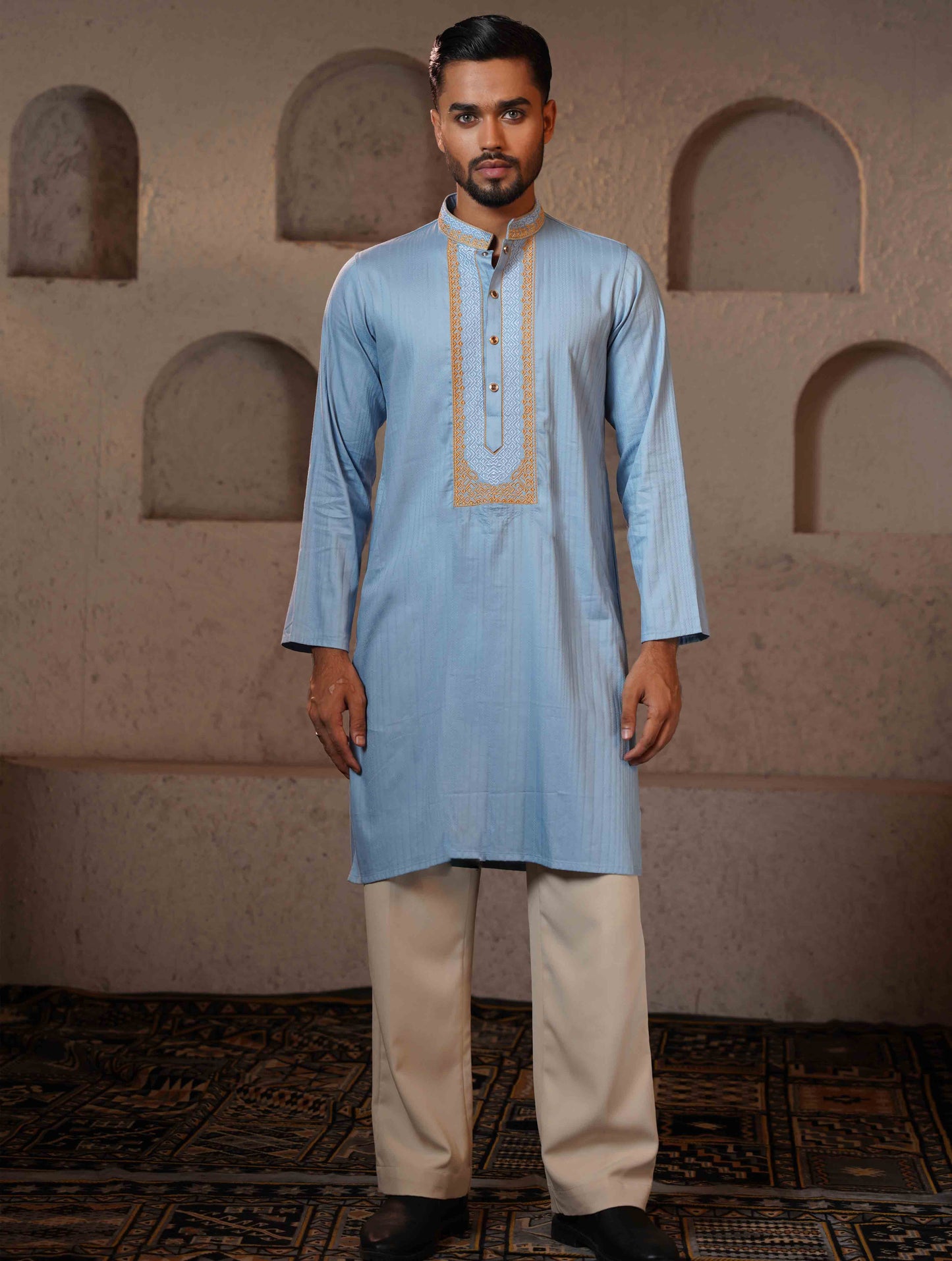 Cerulean Blue Embroidey Premium Panjabi