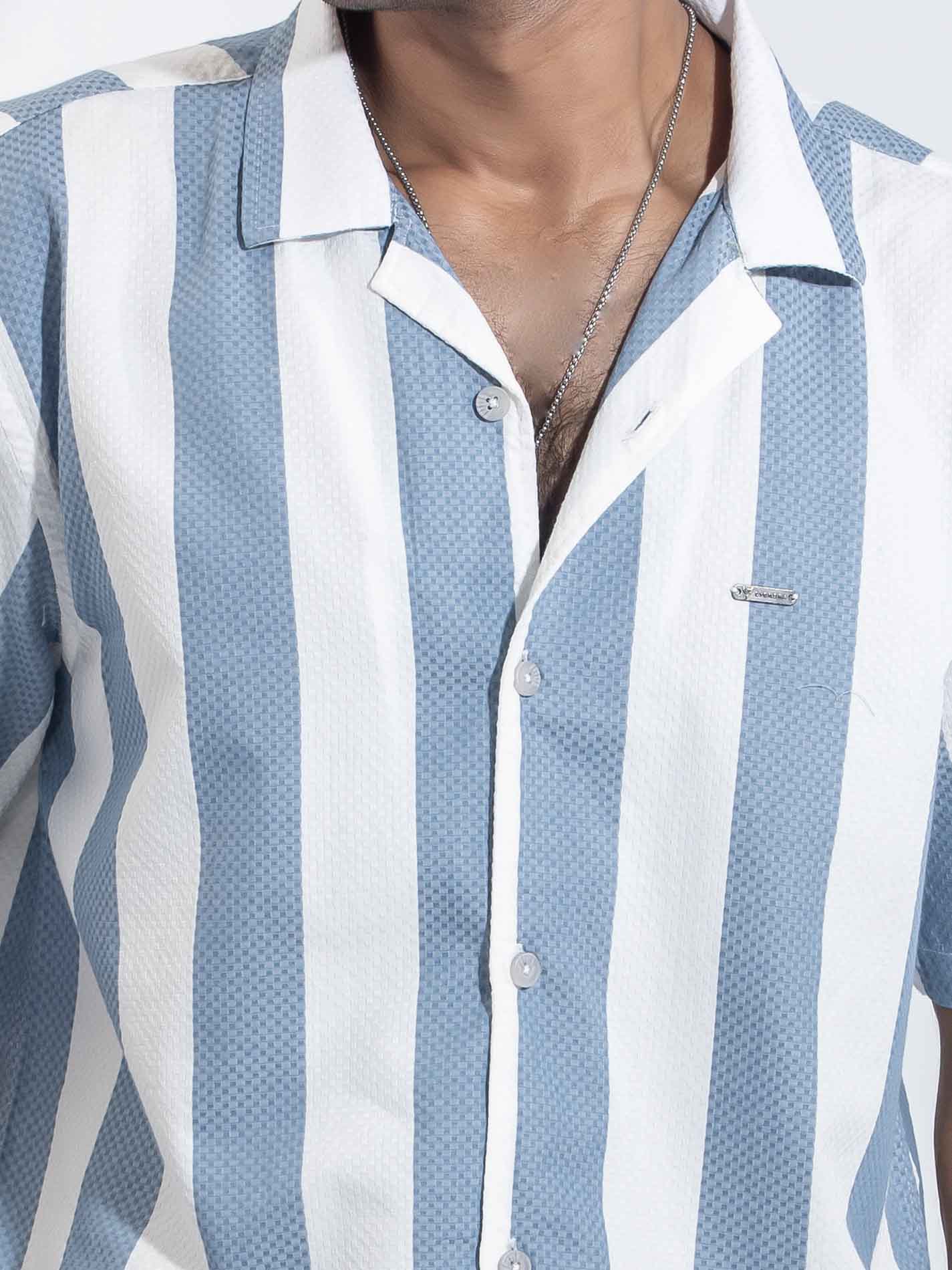 Sky White stripe premium havana shirt