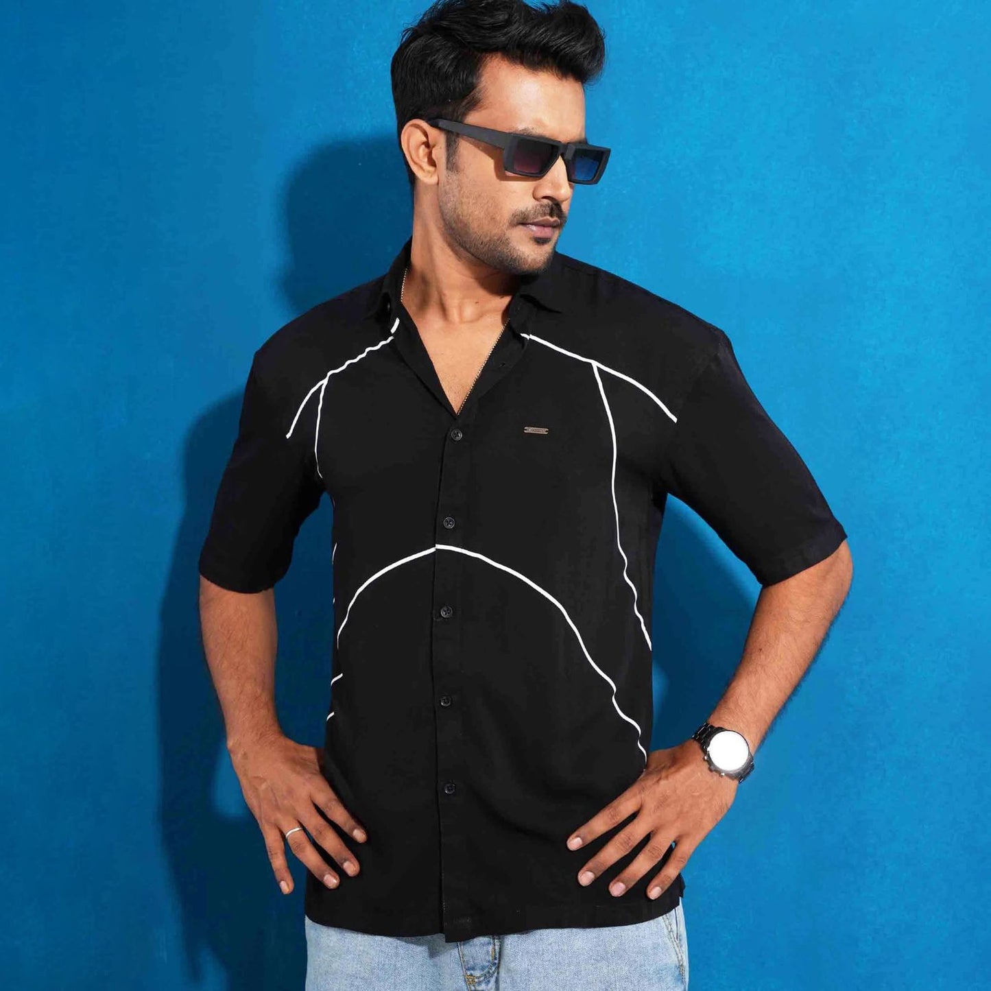 Black circle printed drop shoulder shirt