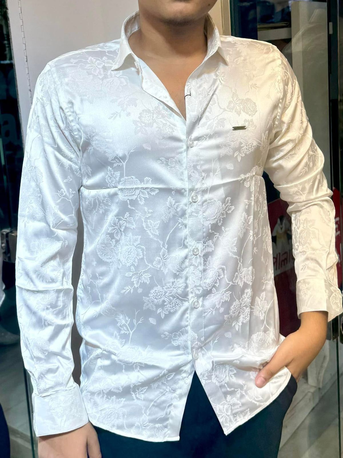 White Rose printed premium fancy full sleeve shirt