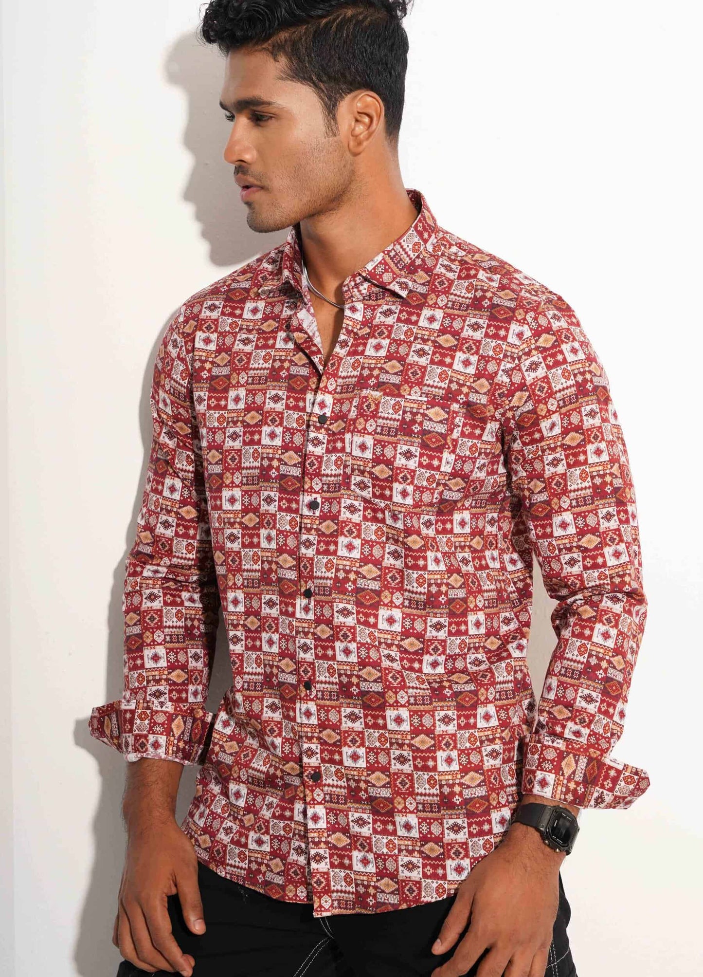 Maroon nakshi digital printed full sleeve
