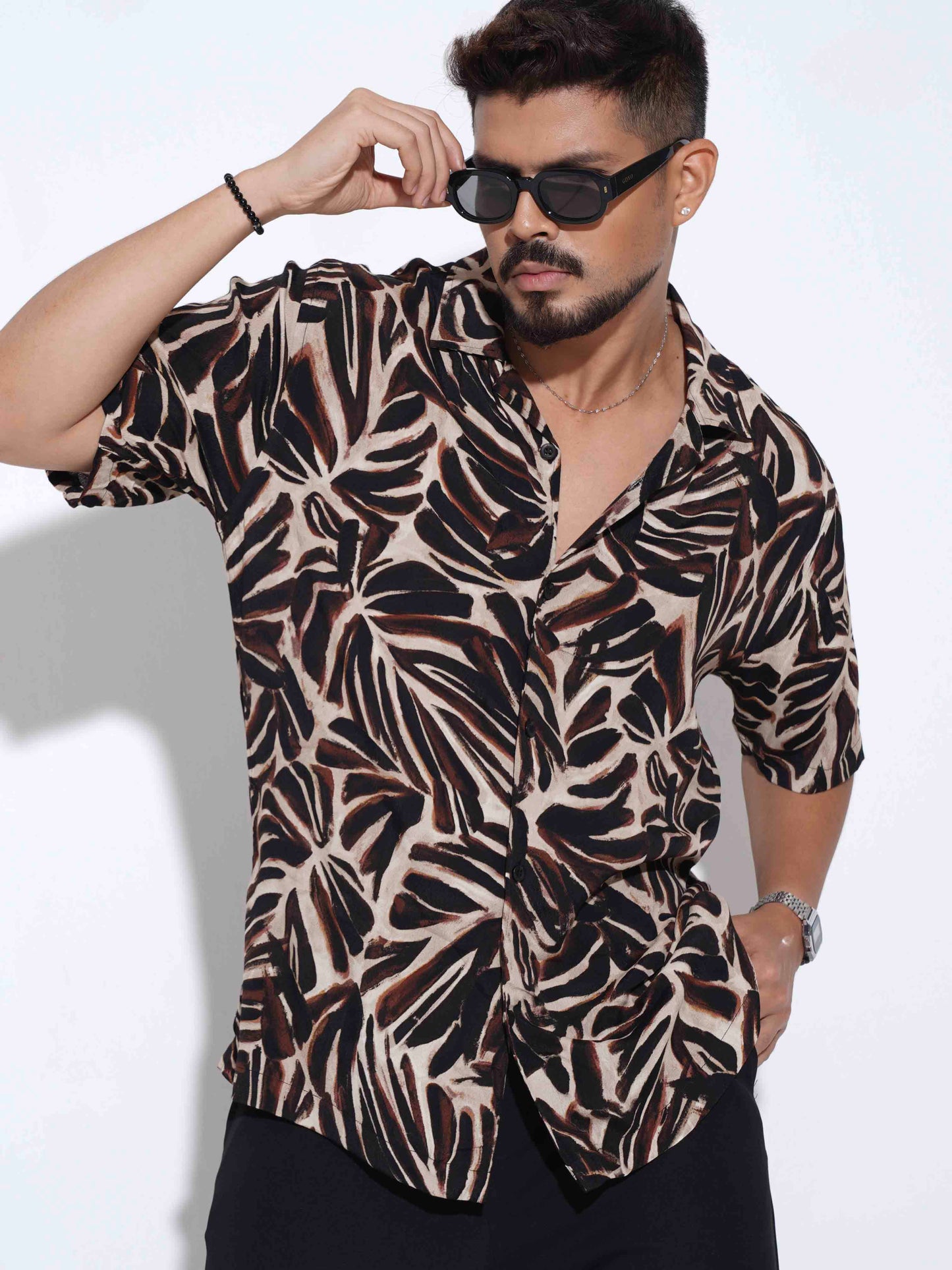 Cream dark coffee Printed Havana shirt