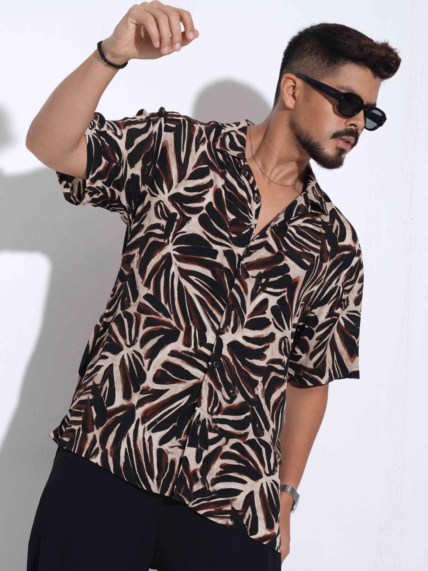Cream dark coffee Printed Havana shirt