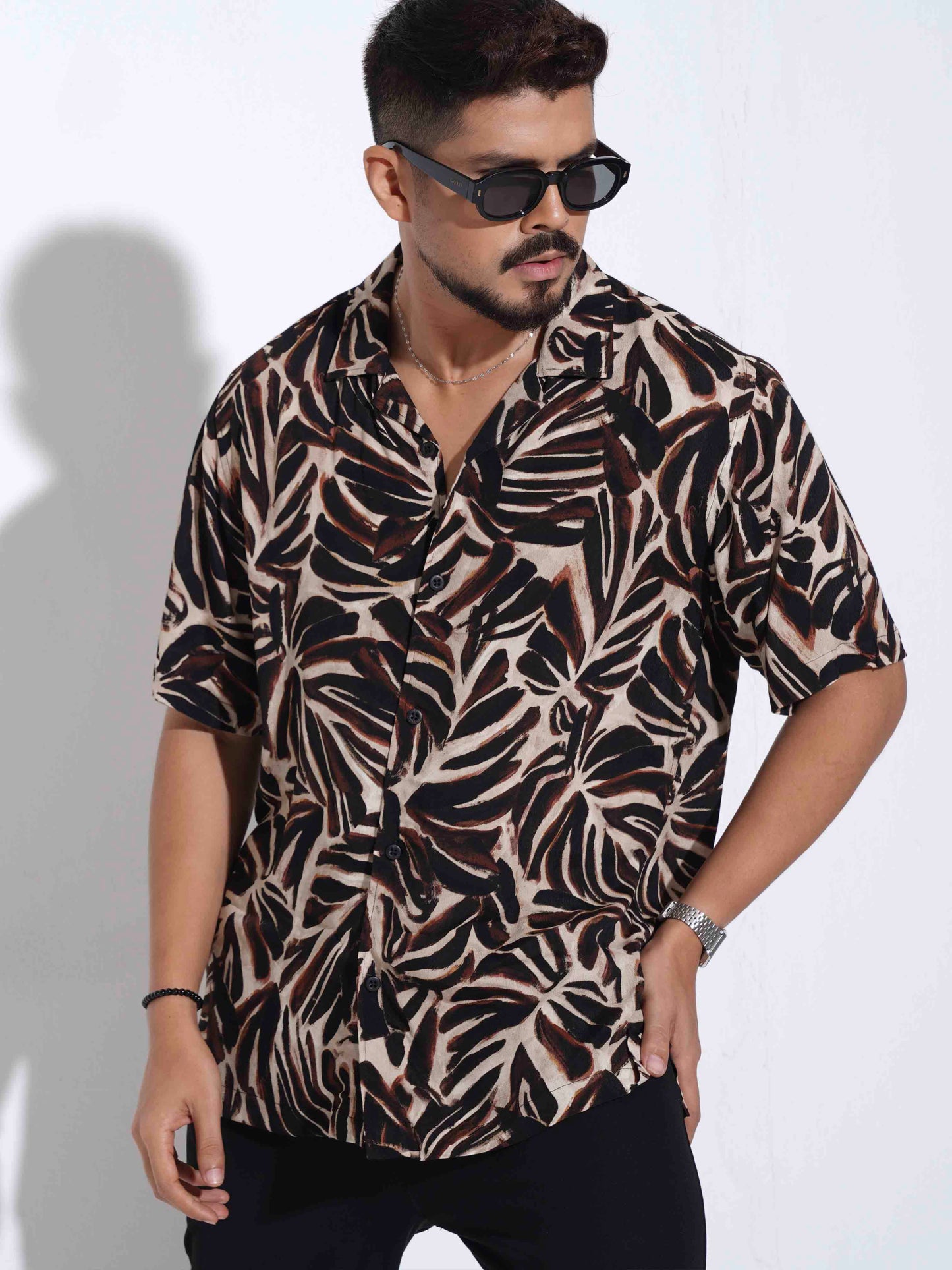 Cream dark coffee Printed Havana shirt