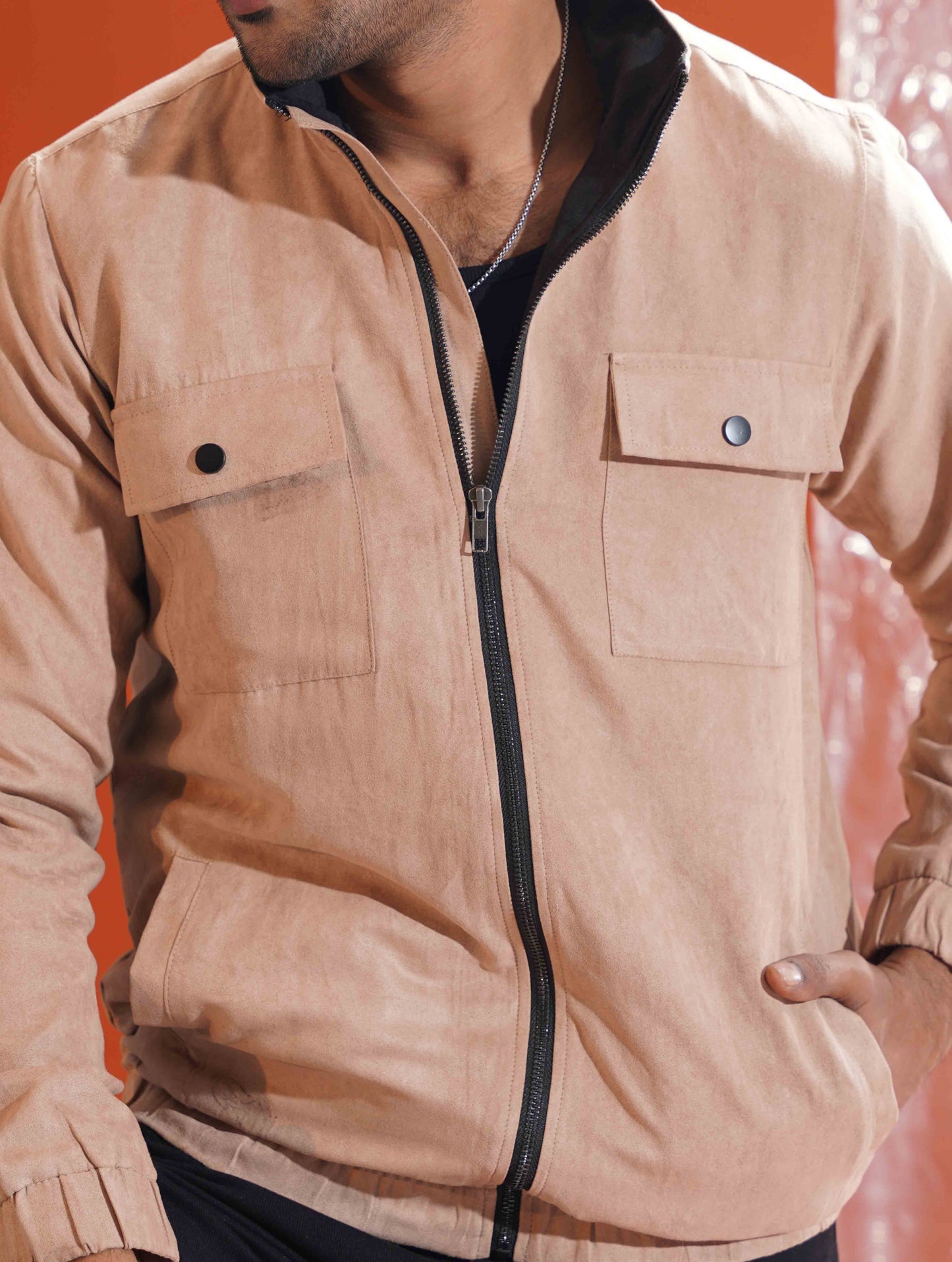 Beige suede leather jacket