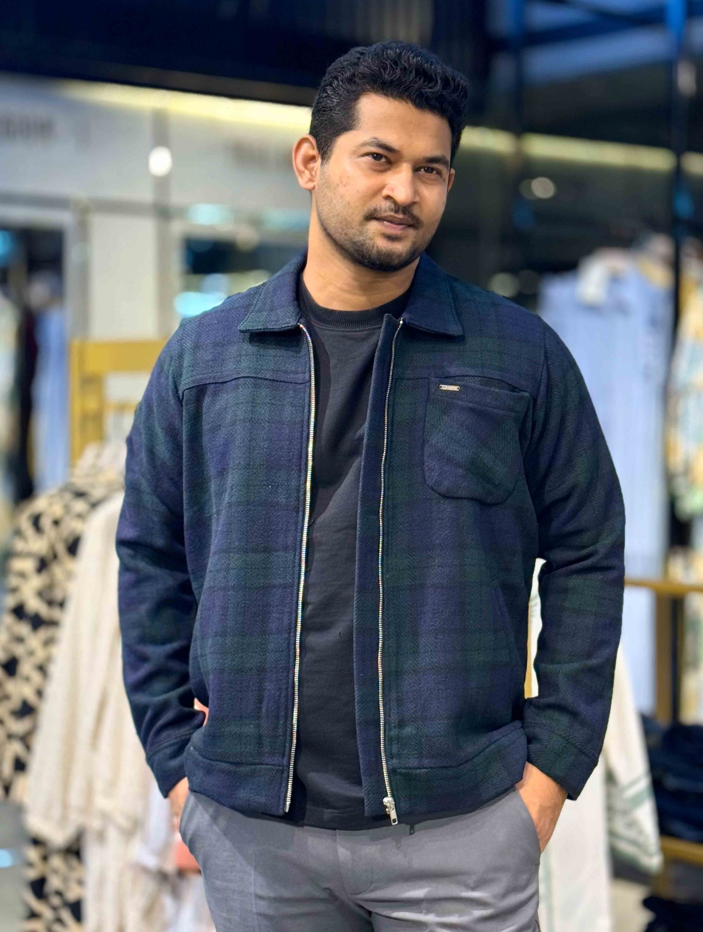 Castleton Green - Navy Blue Check flannel jacket