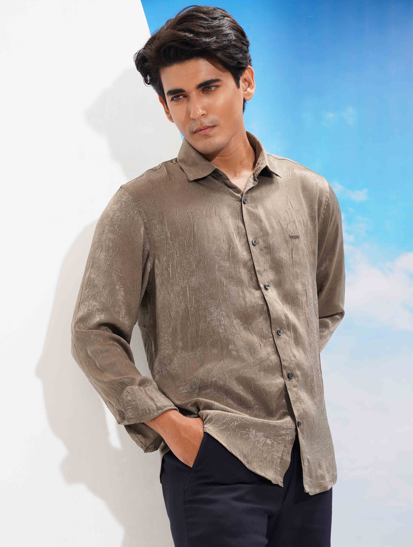 Muted olive Noir texture Printed Full sleeve Shirt