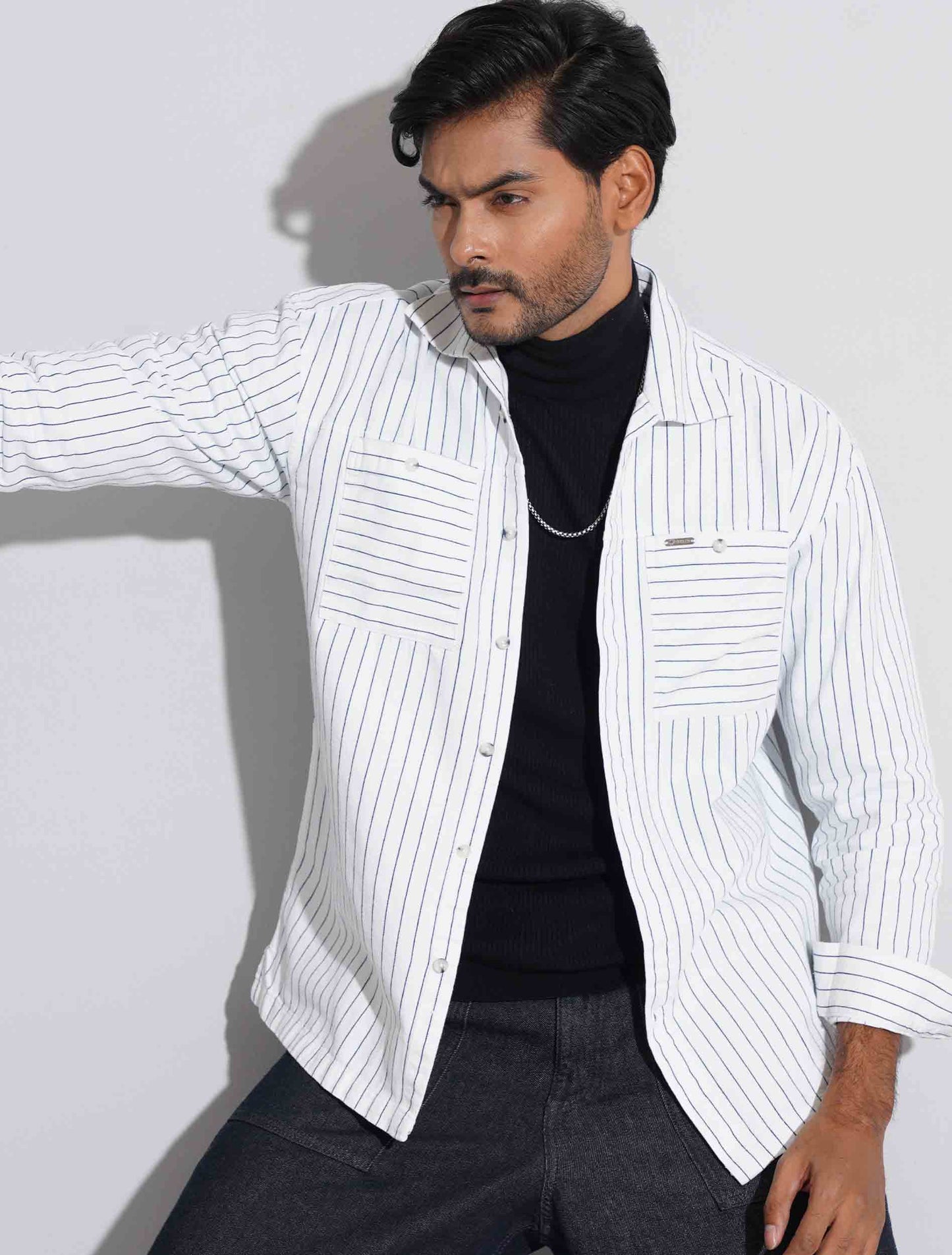 White blue stripe Premium shacket