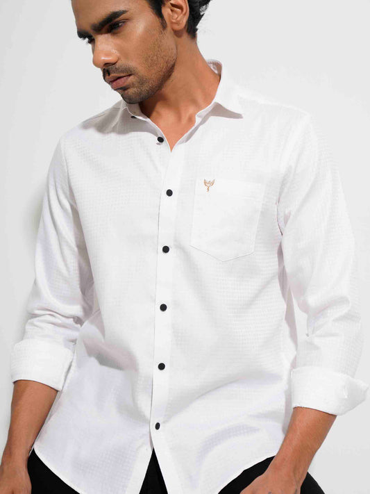 White cross texture fancy cotton full sleeve shirt