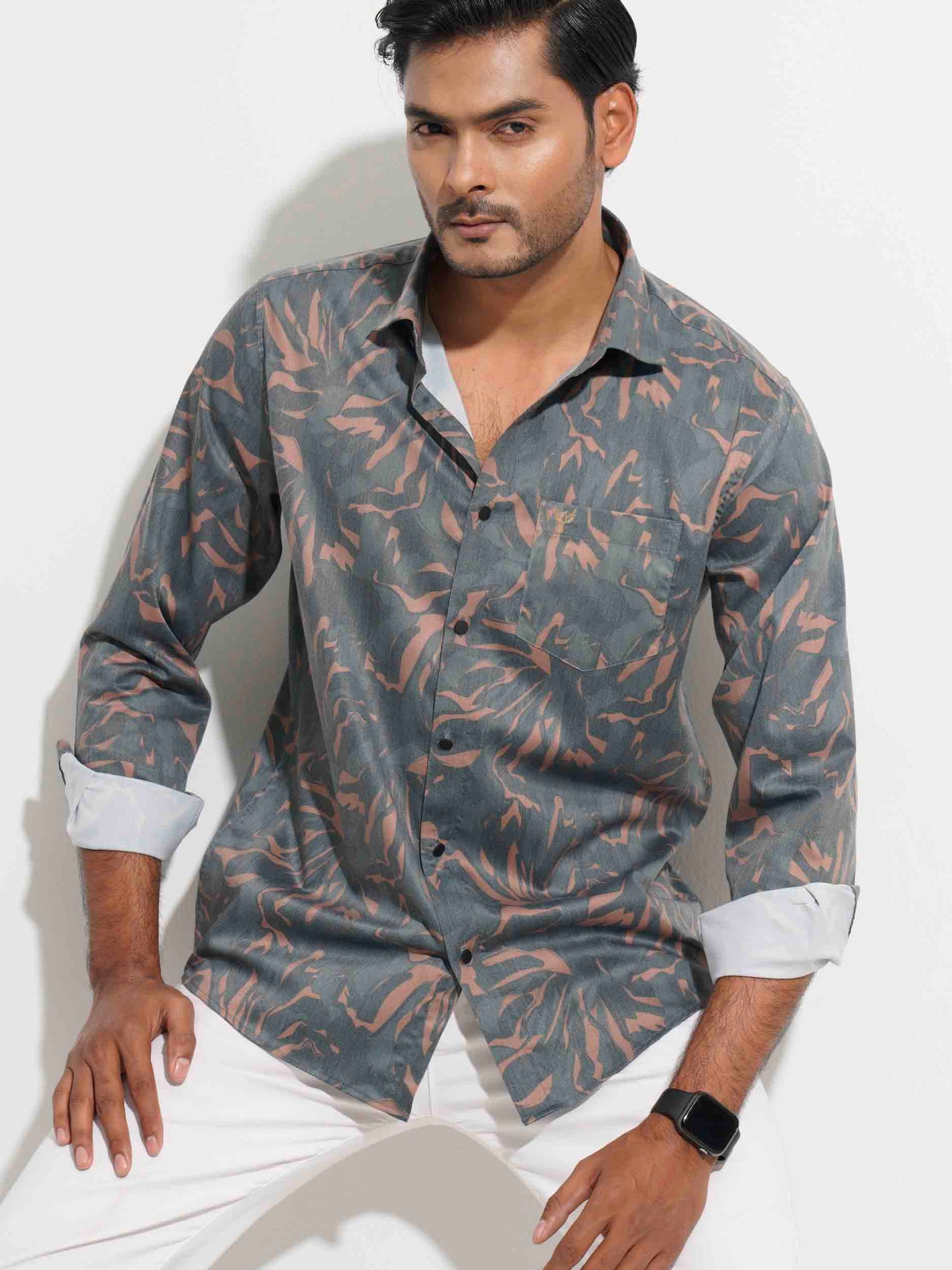Matte olive printed exclusive full sleeve shirt