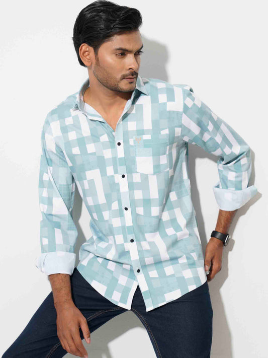 Turquoise color viscos stretch fabric shirt.