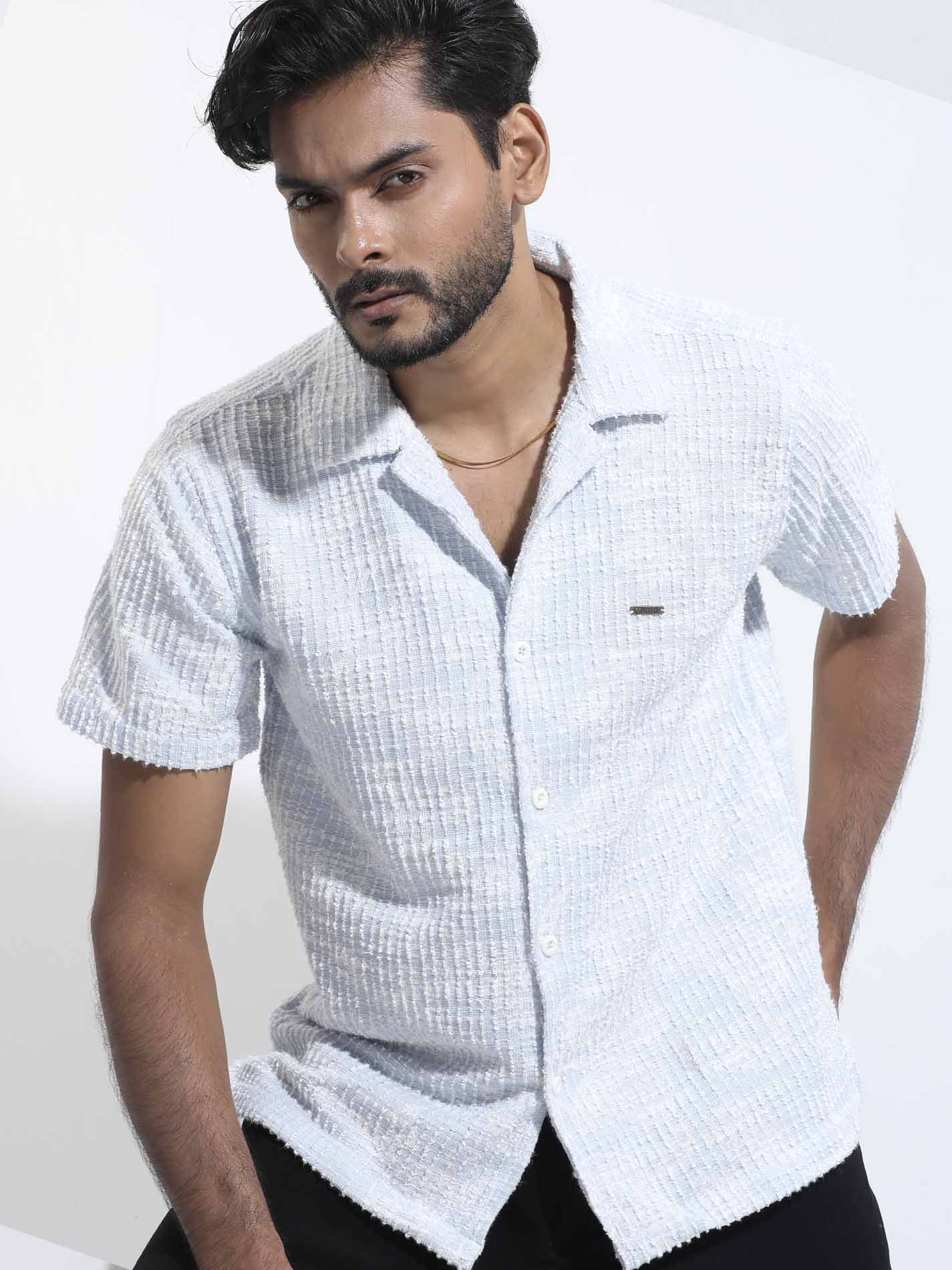 Sky white texture fancy Havana shirt