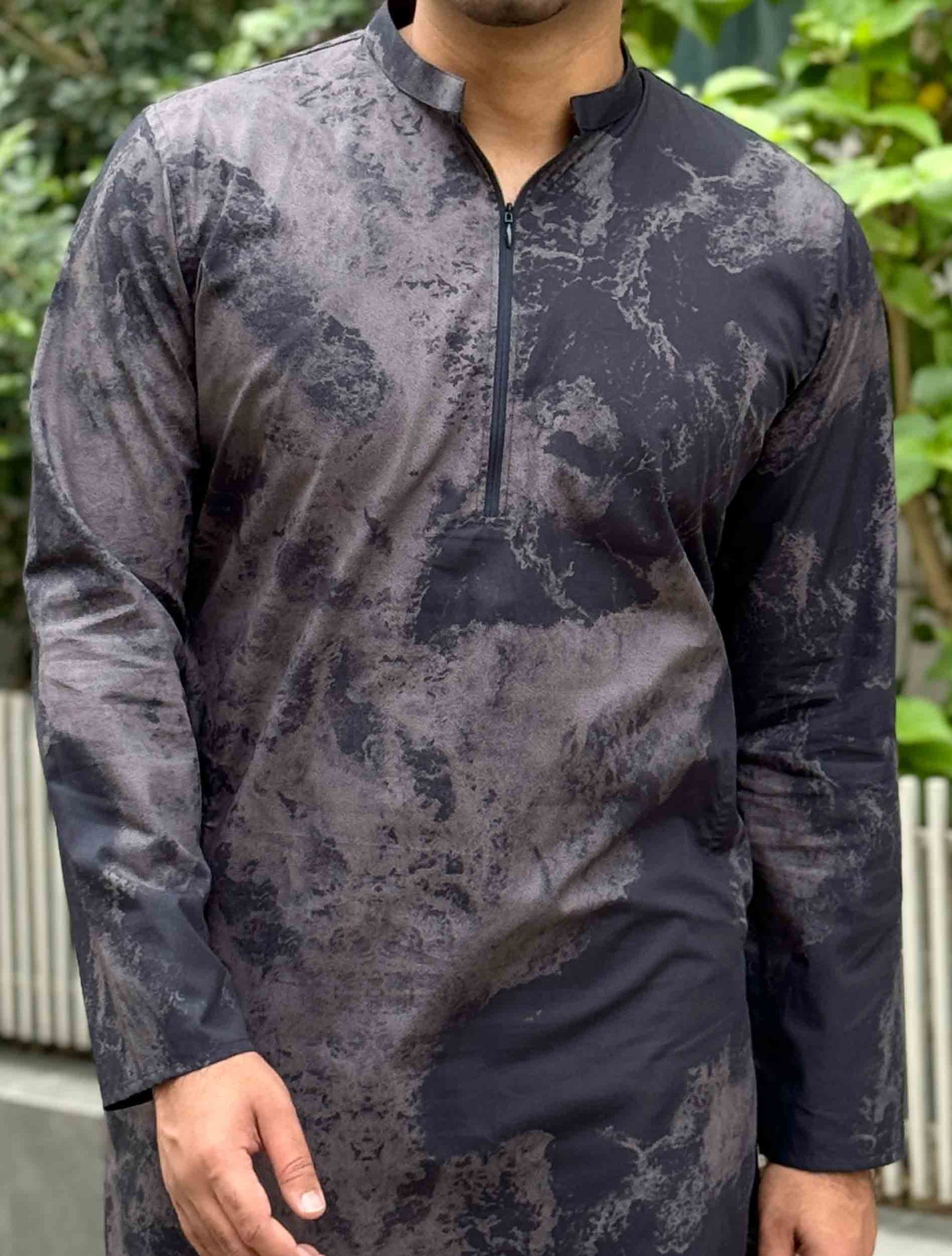 Smoke black zipper design premium cotton panjabi