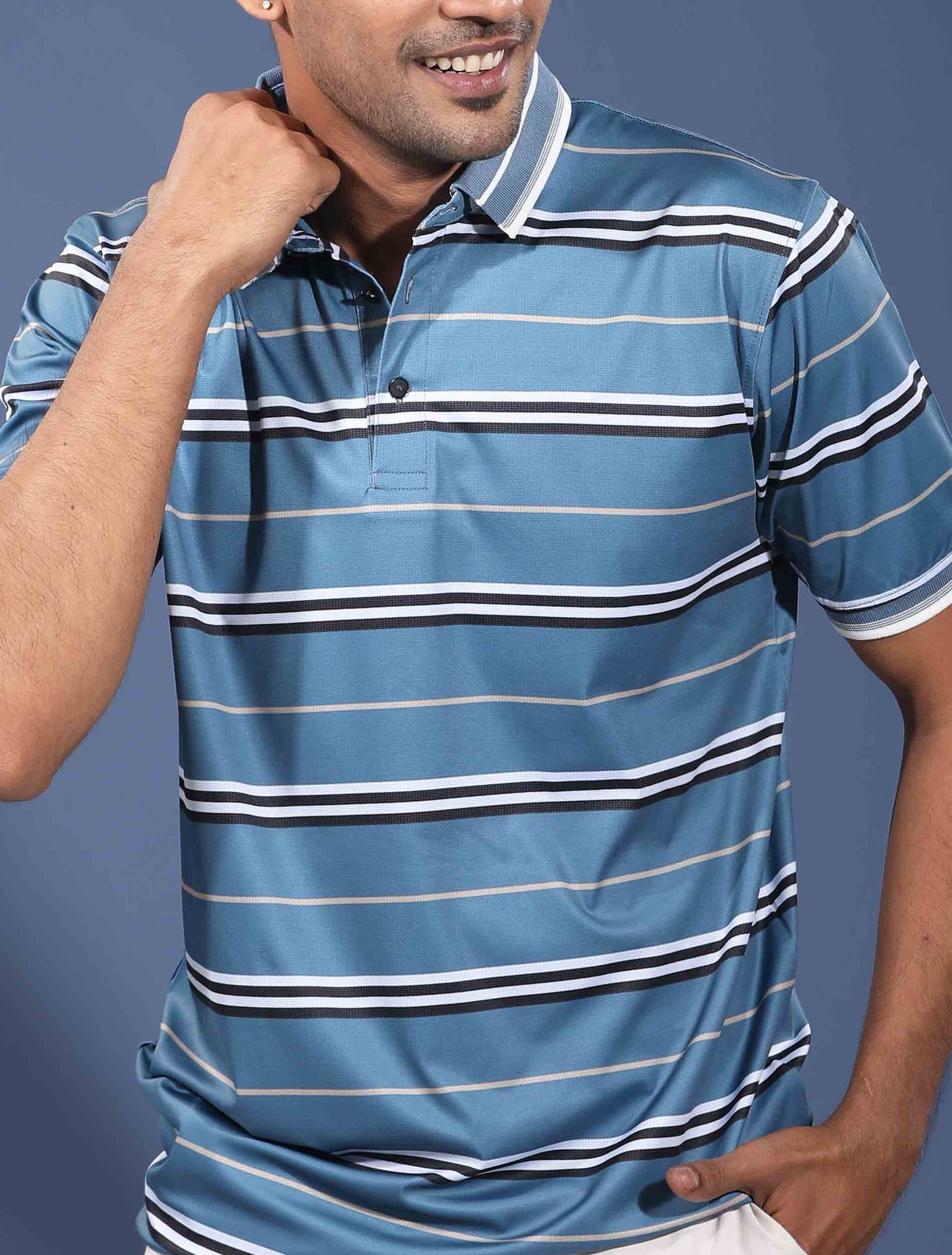 Sapphire blue stripe premium polo shirt